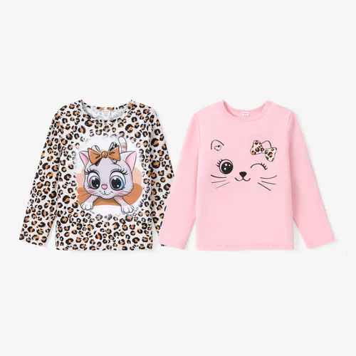 Camiseta Sweet Cat/Leopard Animal Pattern da Menina Infantil