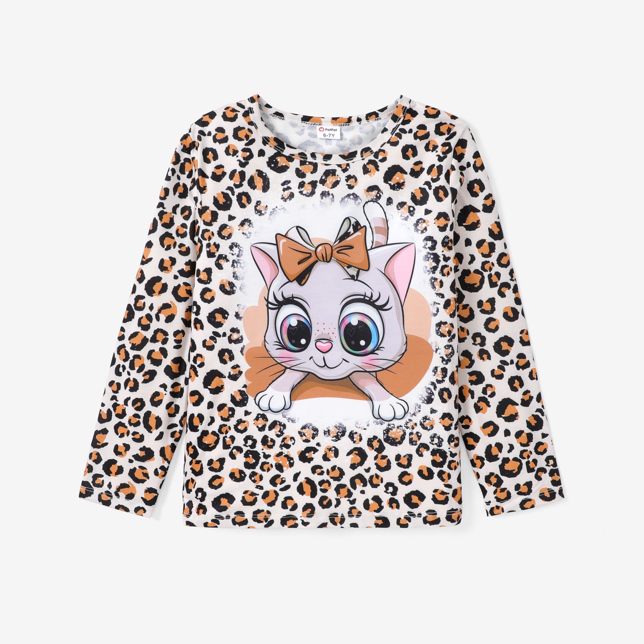 T-shirt à Motif Animal Sweet Cat/Leopard Pour Enfant Fille