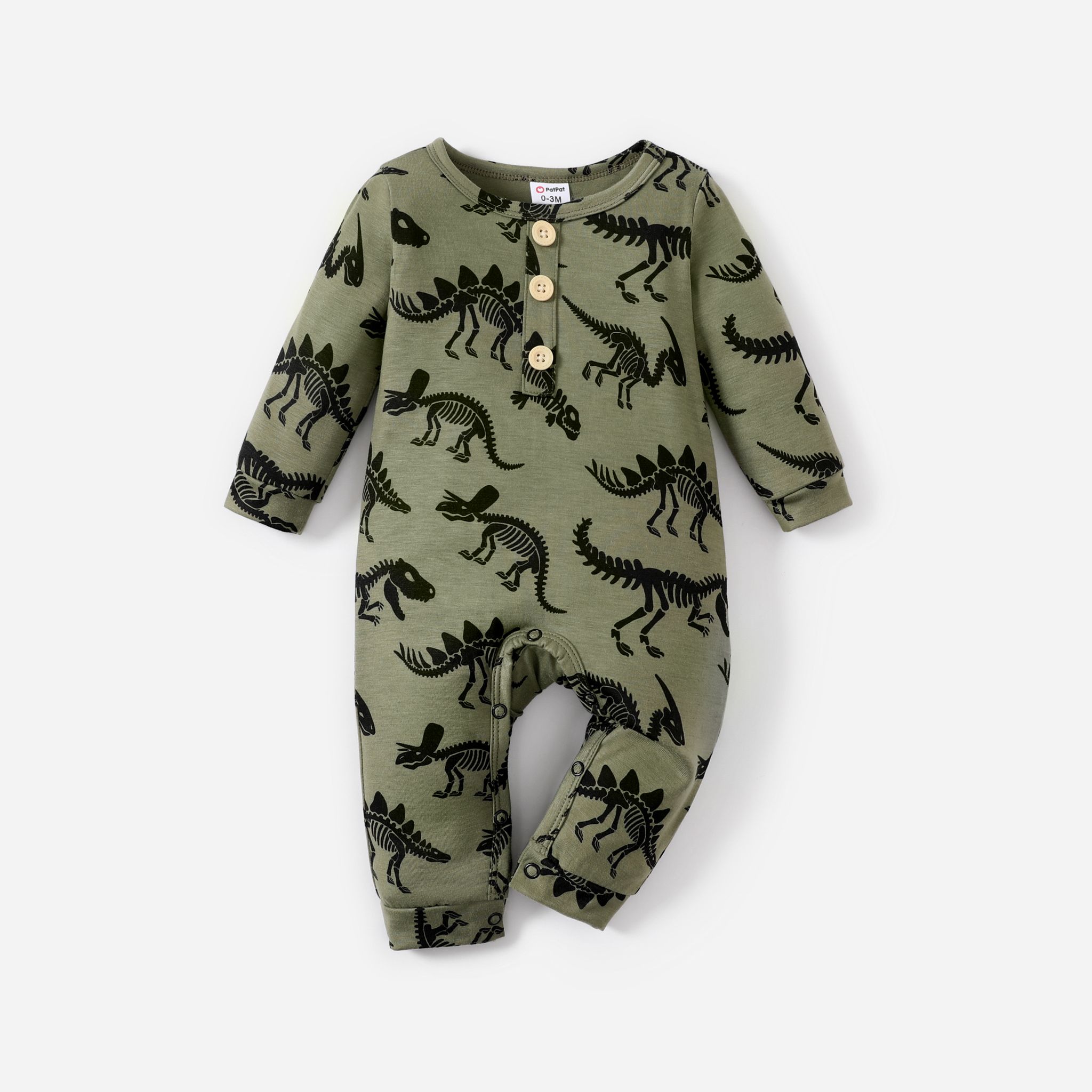 Baby Boy Basic Dinosaur Pattern Long Sleeve Jumpsuit