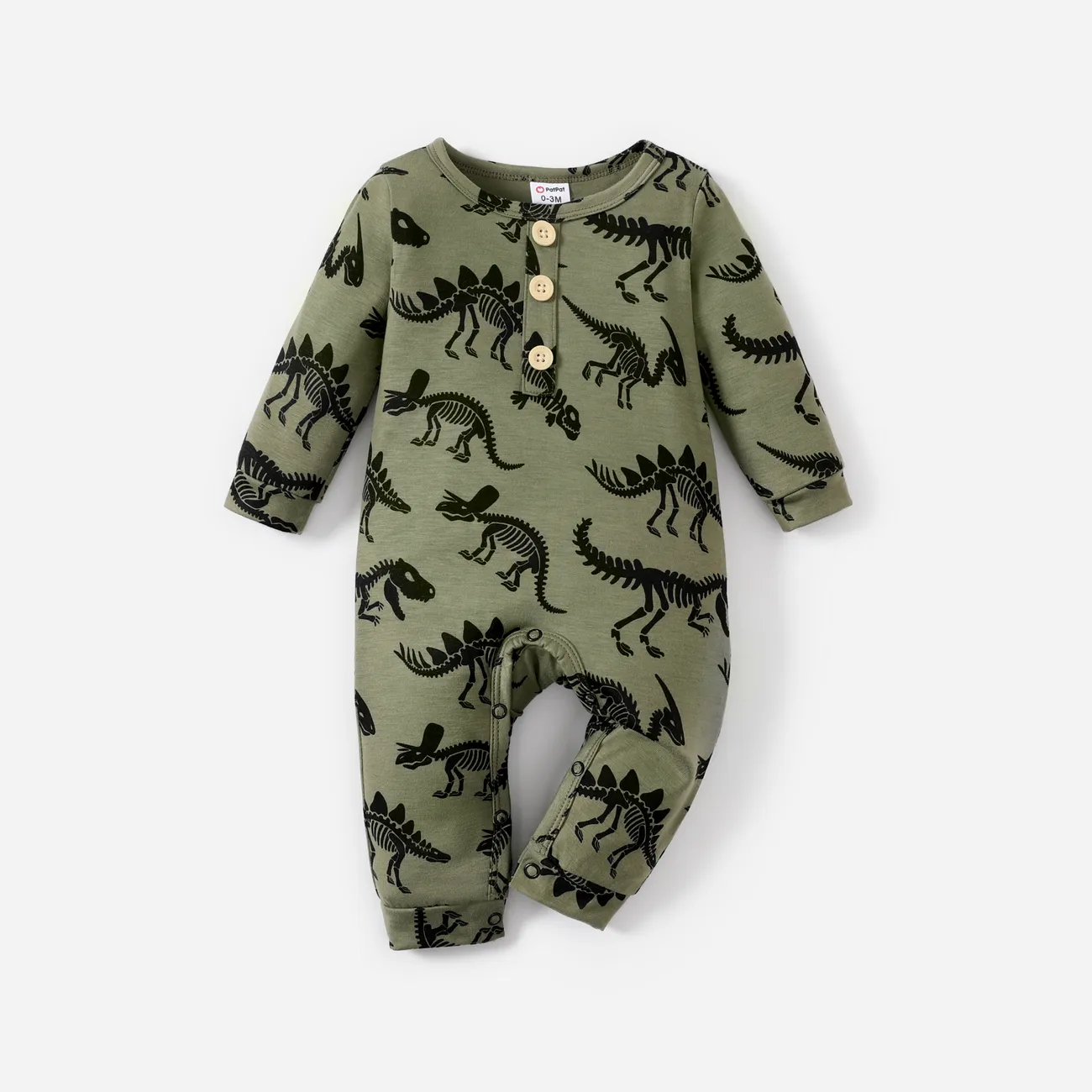 Baby Boy Basic Dinosaur Pattern Long Sleeve Jumpsuit  big image 1
