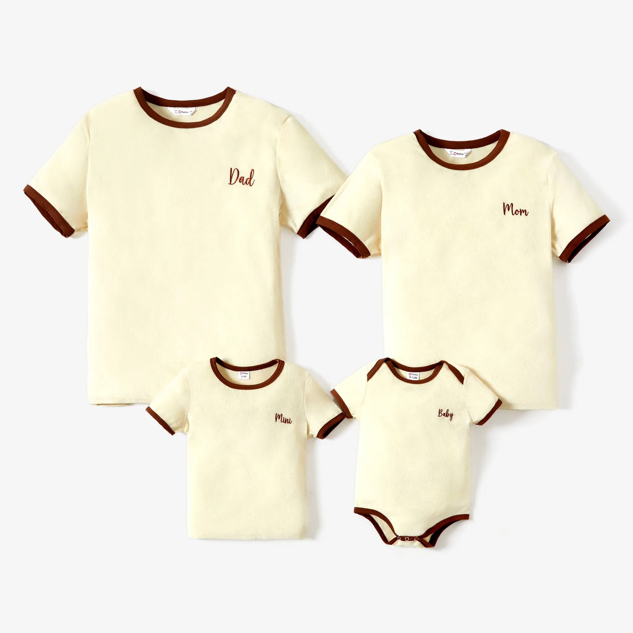 Family Matching Casual Solid Color Letters Print Terry Towel Fabric Short-Sleeve T-shirts Tops  image 2