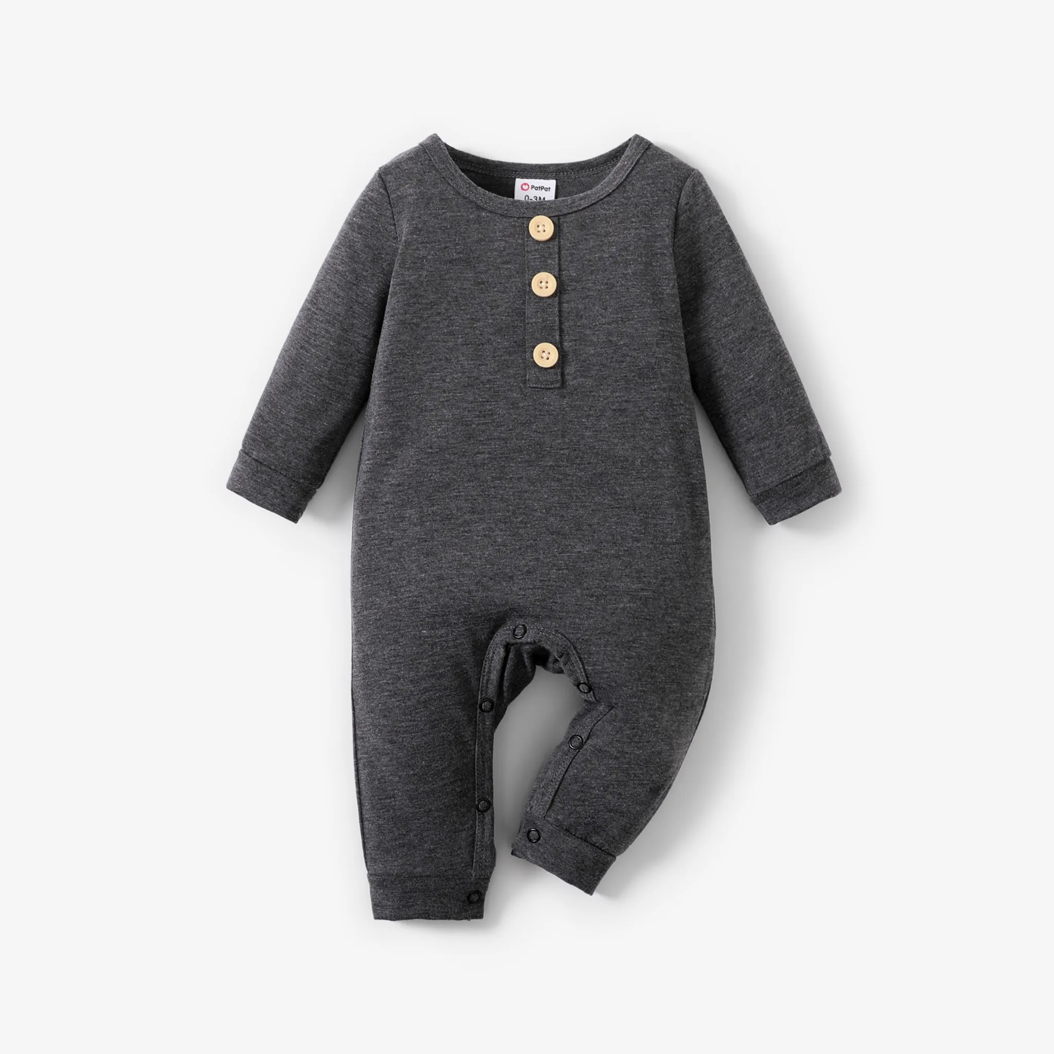 Baby Boy Basic Dinosaur Pattern Long Sleeve Jumpsuit MiddleAsh