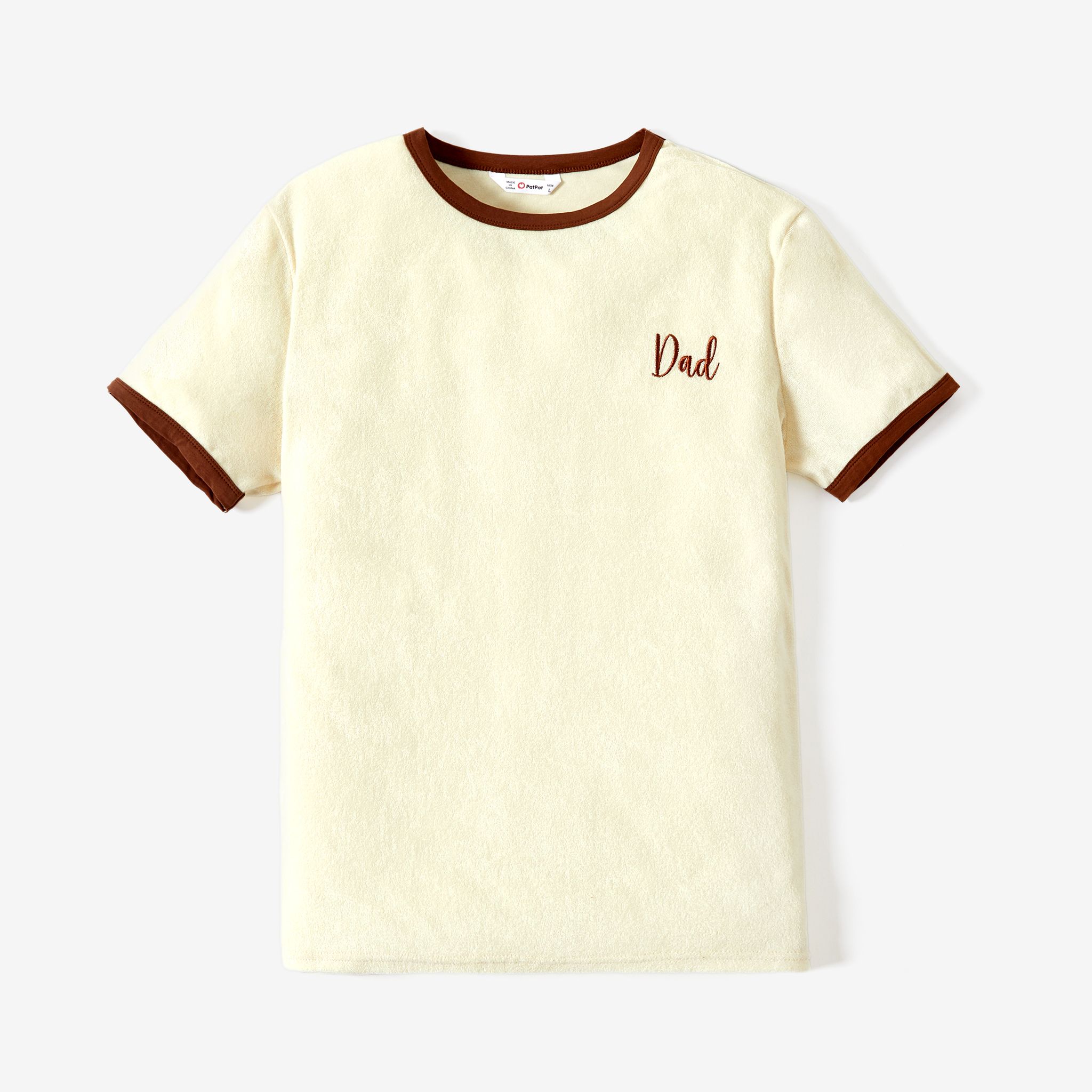 Family Matching Casual Solid Color Letters Print Terry Towel Fabric Short-Sleeve T-shirts Tops