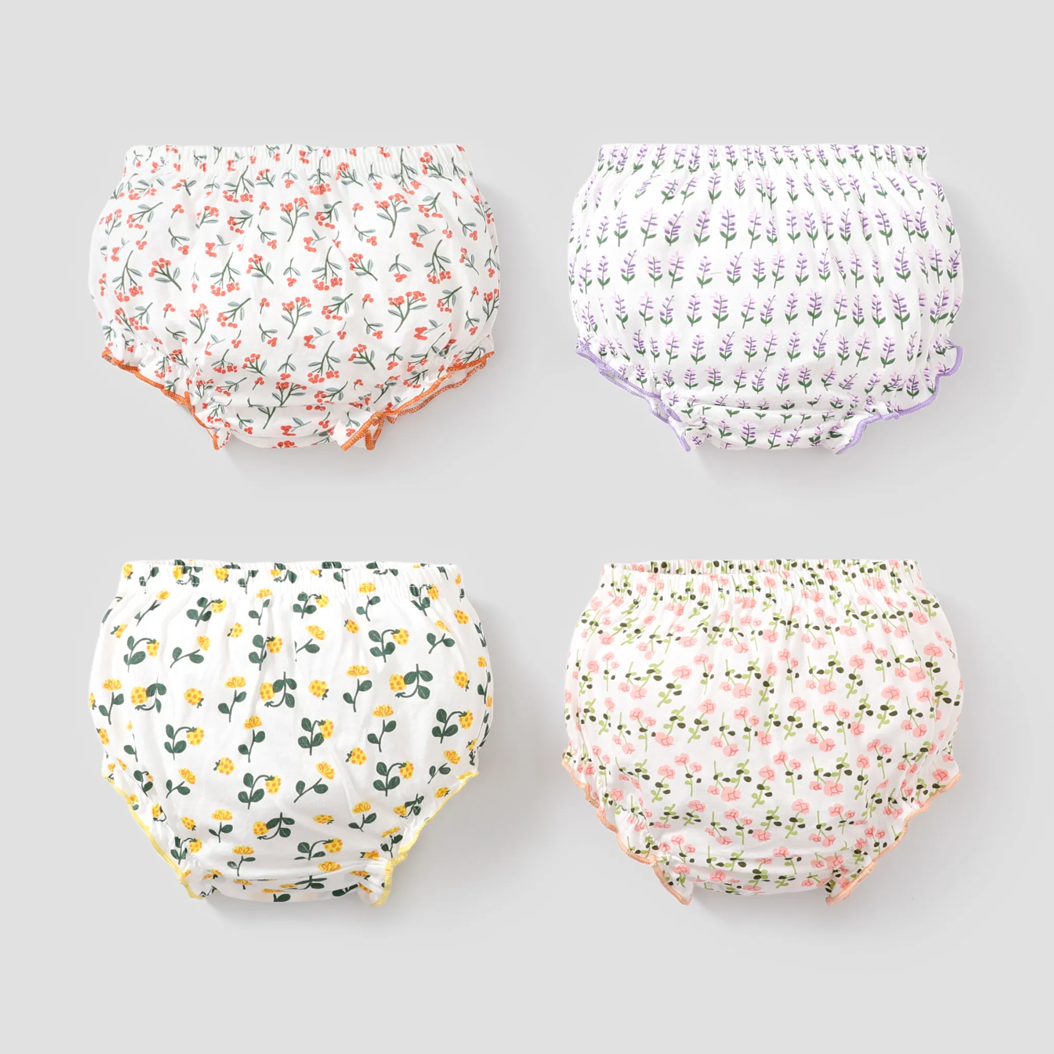 4pcs Toddler Girl Sweet Cotton 3D Hyper-Tactile Bow Tie Plants and Floral Pattern Underwear Set Multi-color image 2
