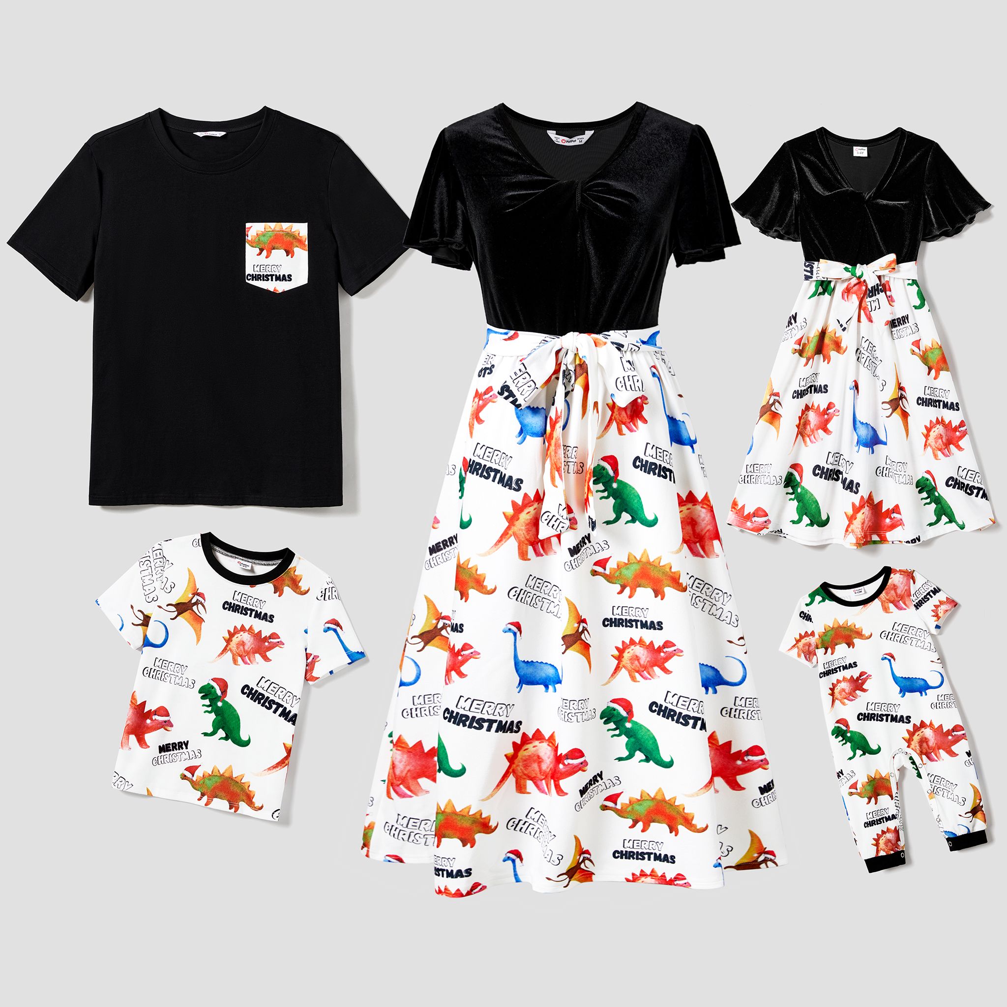 Family Matching Dinosaur Print Short-sleeve Dresses And Tops Sets