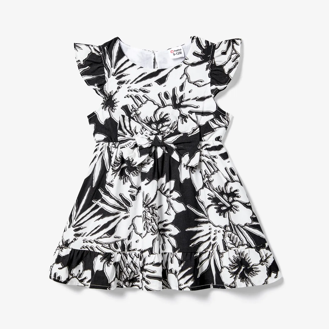 Family Matching Stripe T-shirt and High Neck Halter Floral Ruffle Hem Dress Sets Black/White big image 1