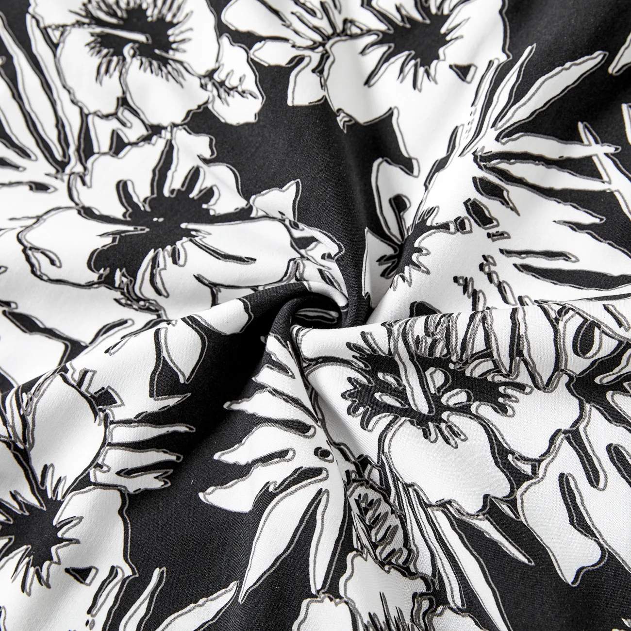 Familien-Looks Große Blume Ärmellos Familien-Outfits Sets schwarz/weiß big image 1
