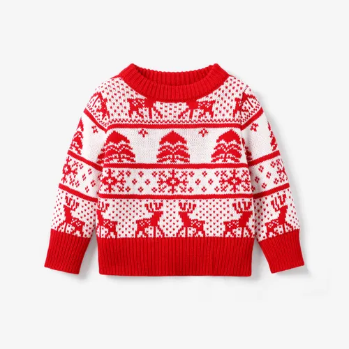 Baby Girl/Boy Christmas Red Knit Sweater Top with Christmas Pattern