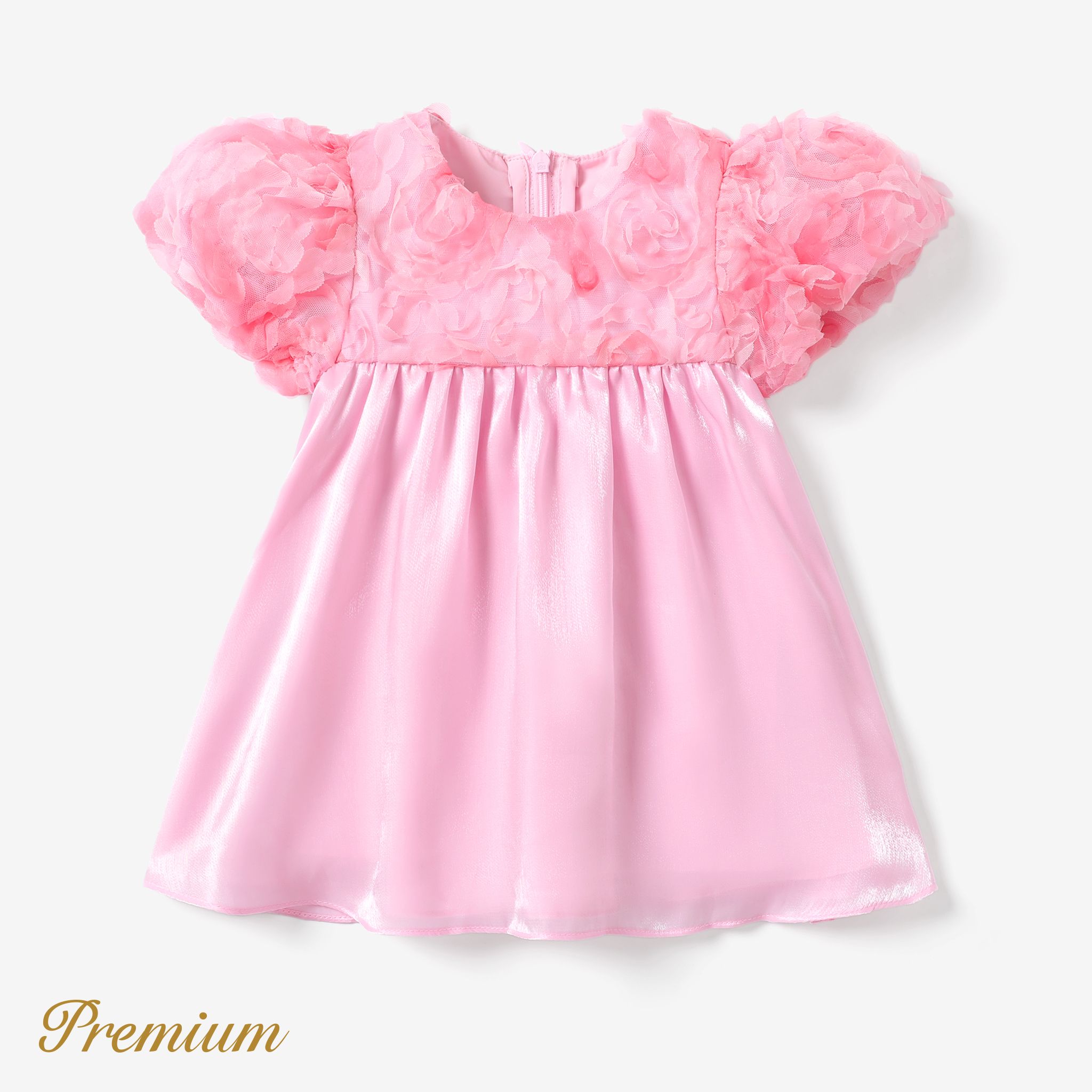 Baby/Toddler Girl Elegant Solid Puff Sleeve Dress