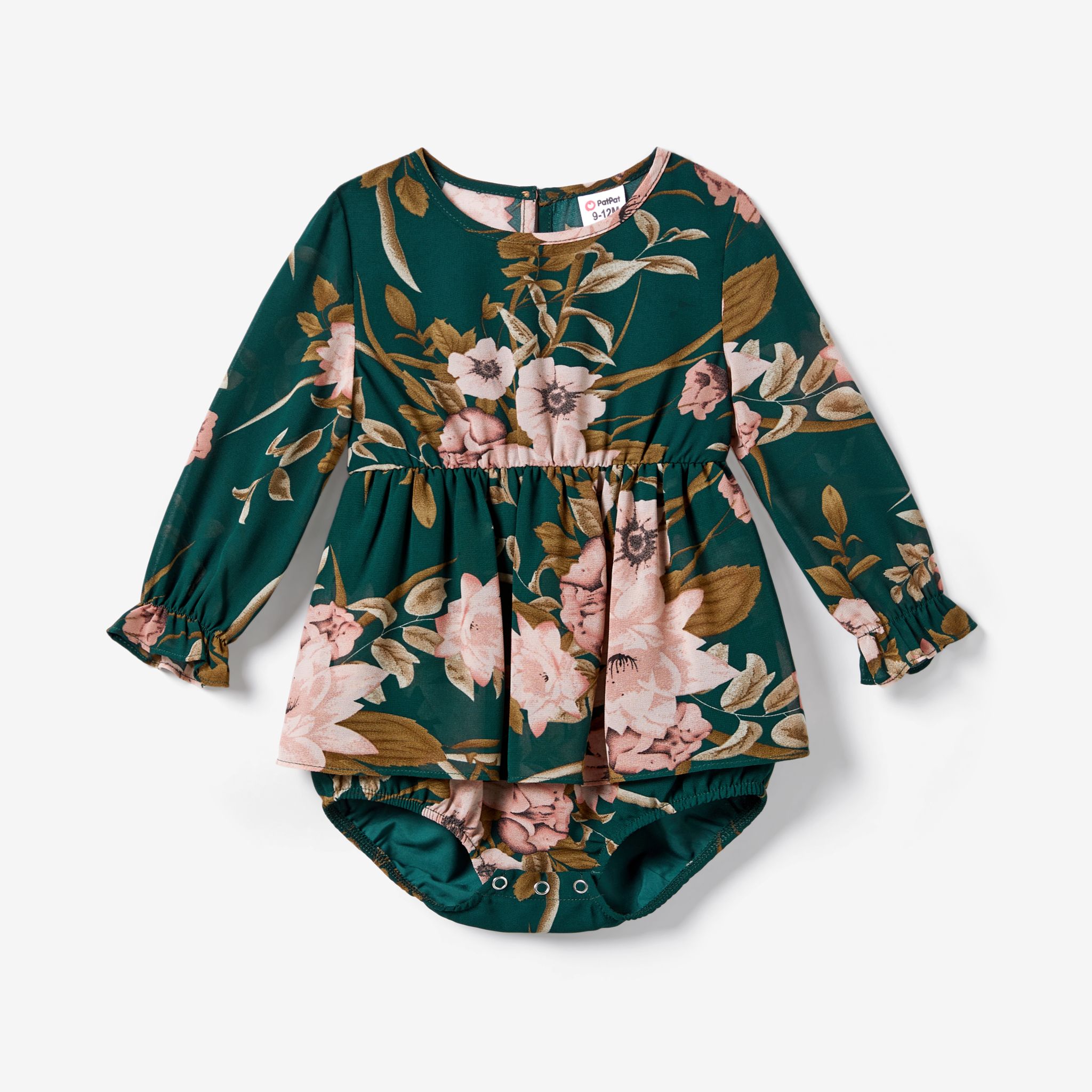 Family Matching Colorblock Polo Top And Floral Mock Neck Ruffled Sleeves Dress Sets