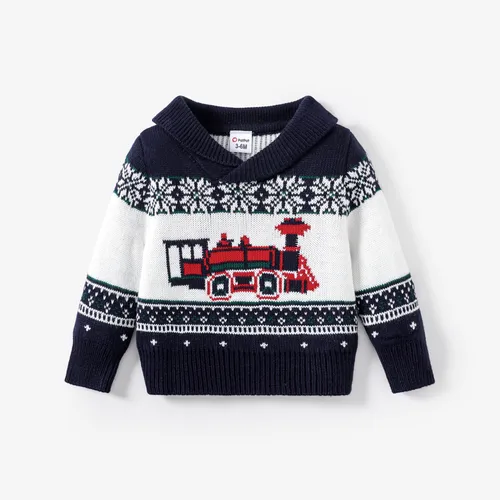 Baby/Toddler Boy Childlike V-neck Sweater with Vehicle Pattern