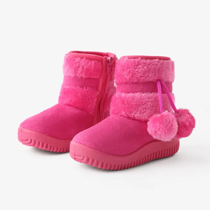 Botas de nieve de vellón con decoración de pompones para niños pequeños y niños