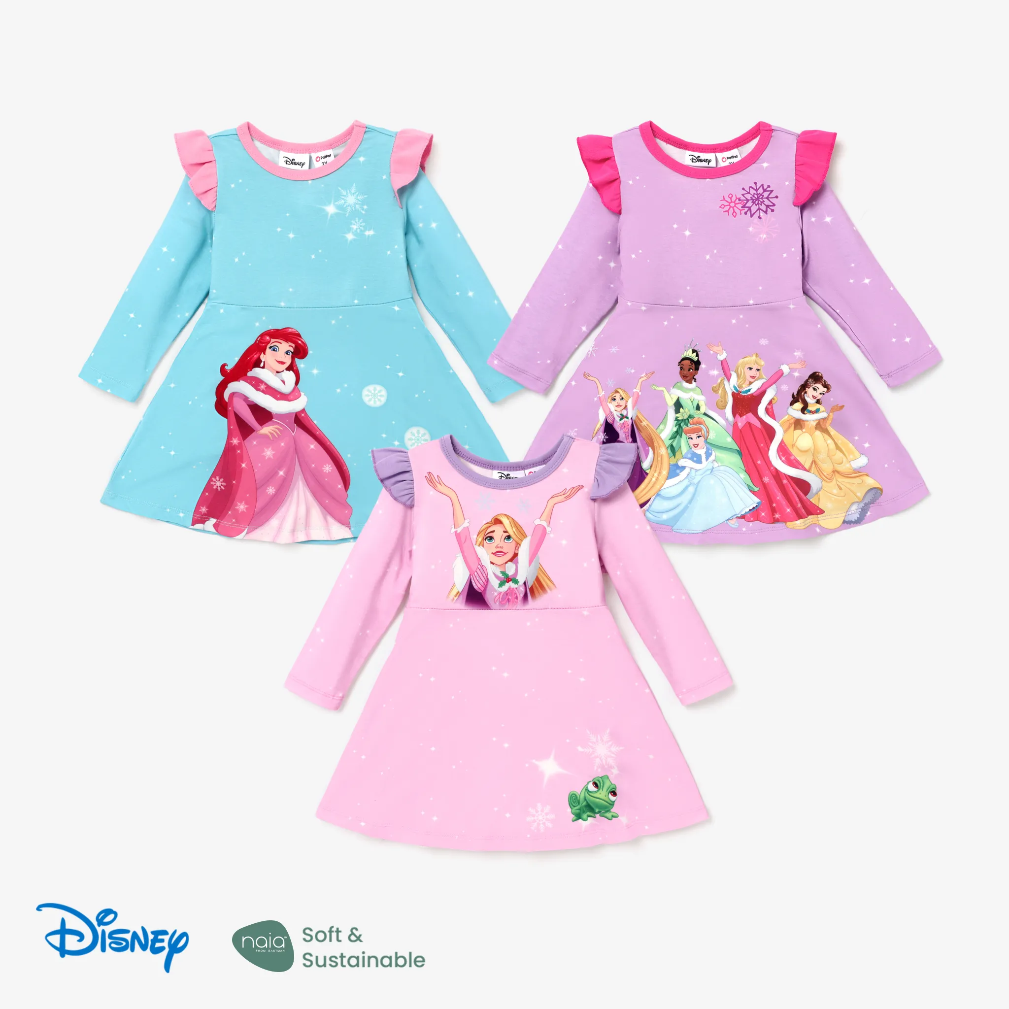 Disney Princess Toddler Girl Character Naia™ Print Ruffled Long-sleeve Dress