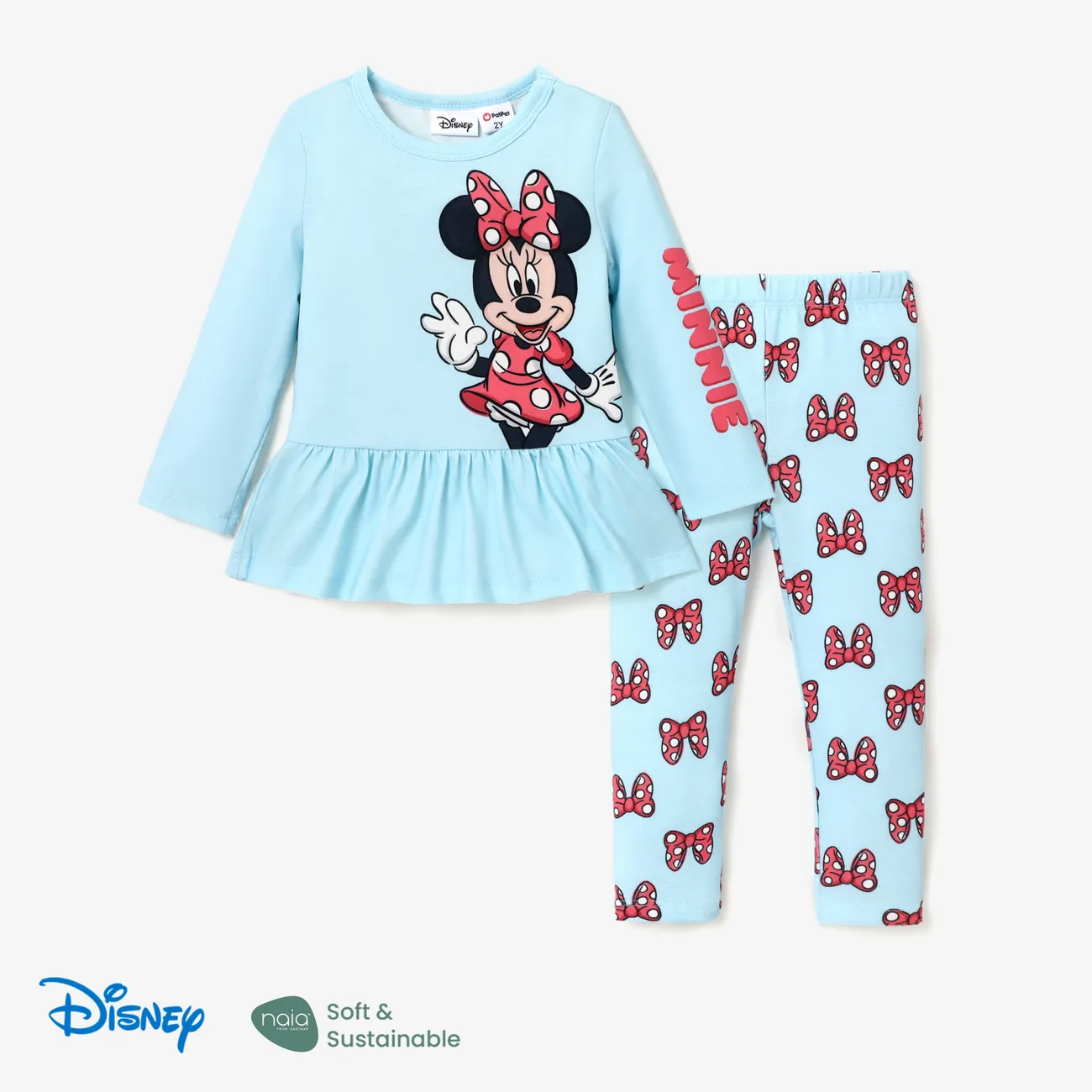 Disney Mickey and Friends Toddler Girl 2pcs Character Naia™ Print Peplum Long-sleeve Tee and Pants Set Blue big image 1