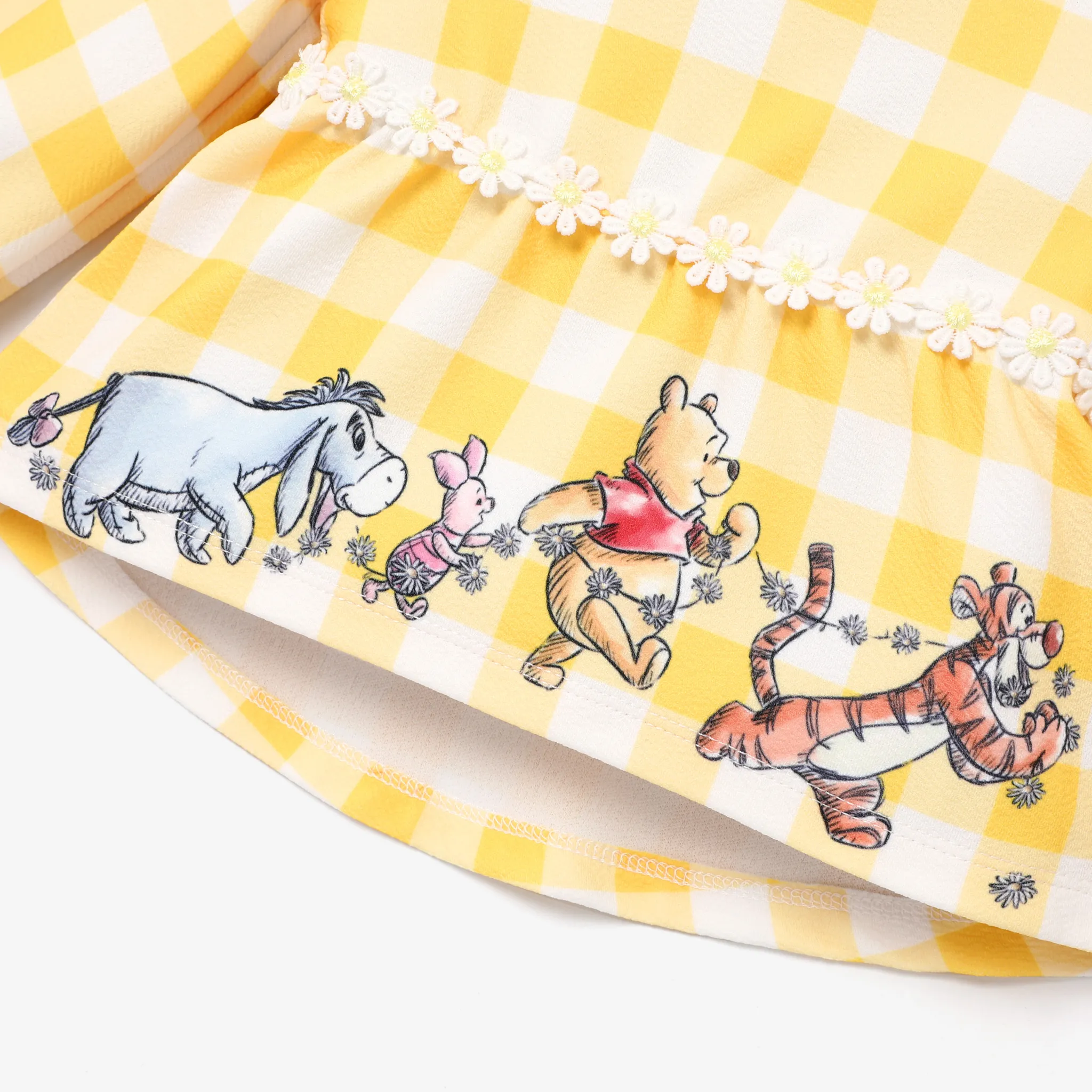 Disney Winnie the Pooh character pattern plaid top paired or with knitted stretch denim jeans  image 2