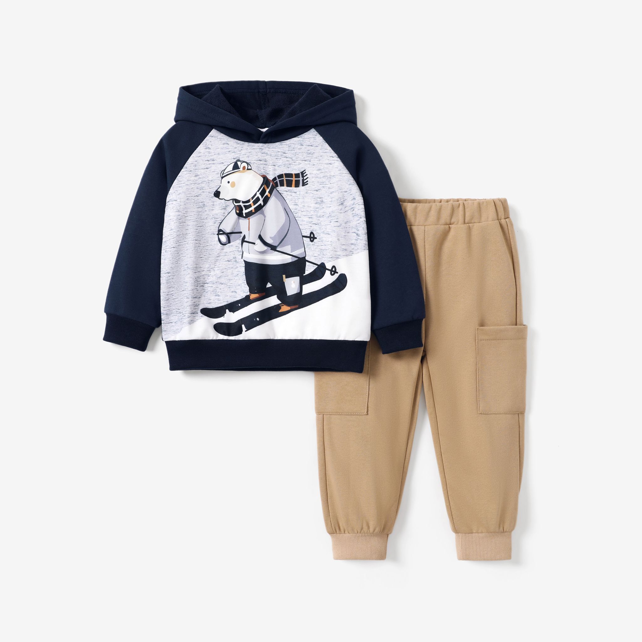 Toddler Boy Ski Bear Pattern Set/Gloves/Shoes