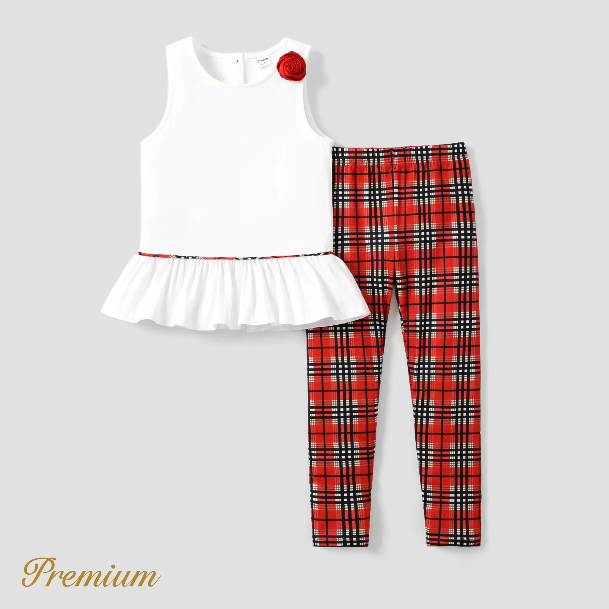 2pcs Toddler/Kid Girl Elegant Grid Ruffle Set  