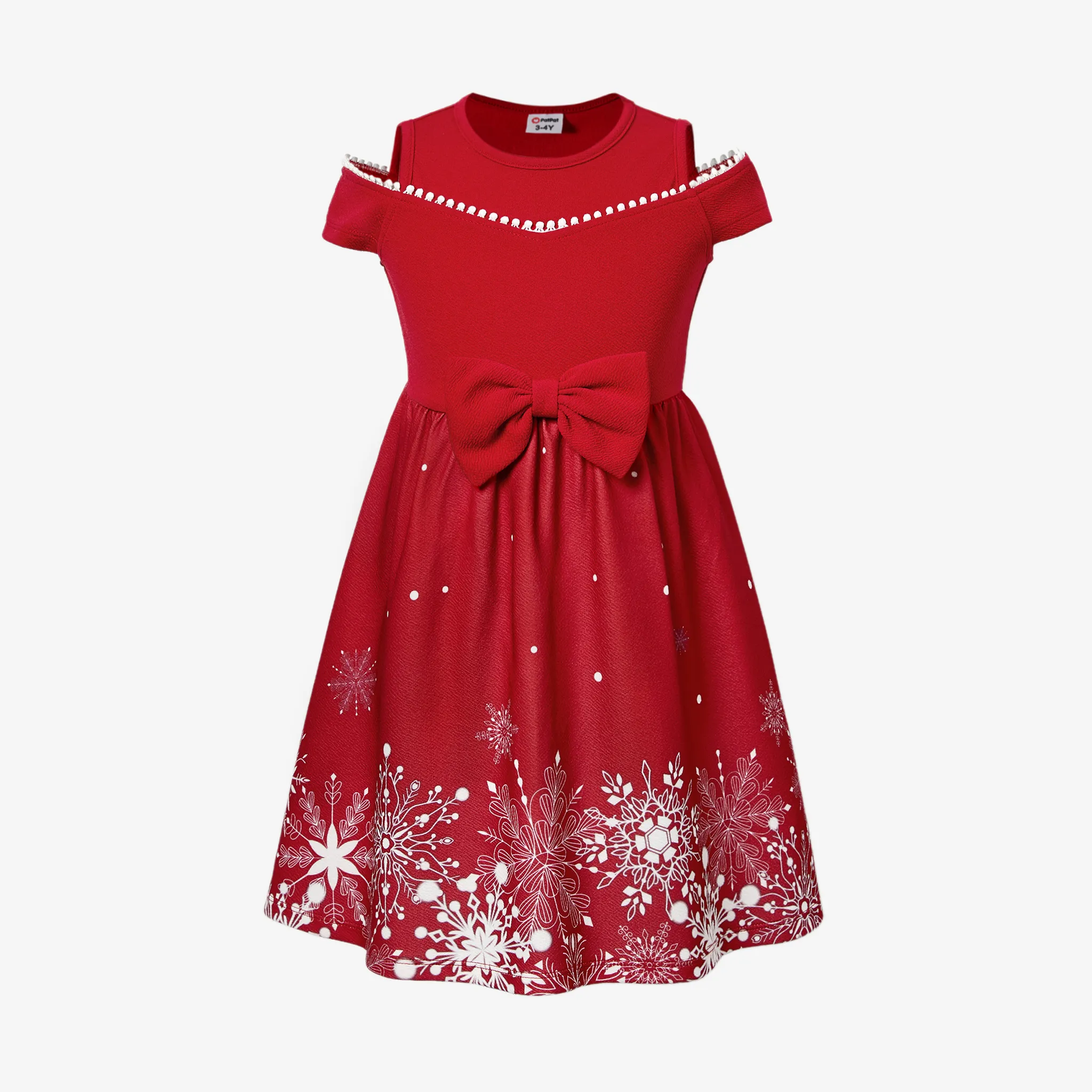 Christmas Mommy & Me Snowflake Print Red Off-shoulder/Open-shoulder Sleeveless Dresses