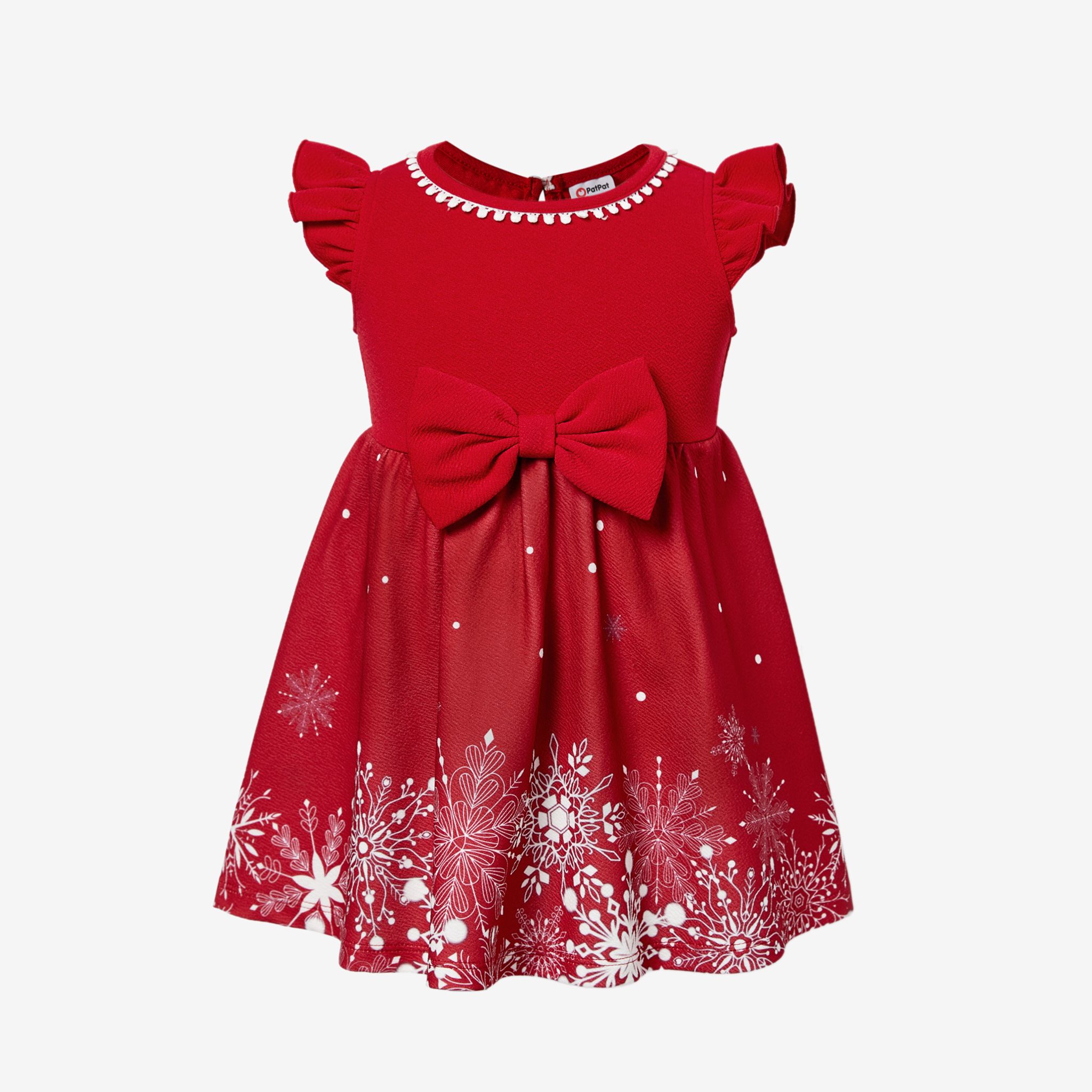 Christmas Mommy & Me Snowflake Print Red Off-shoulder/Open-shoulder Sleeveless Dresses
