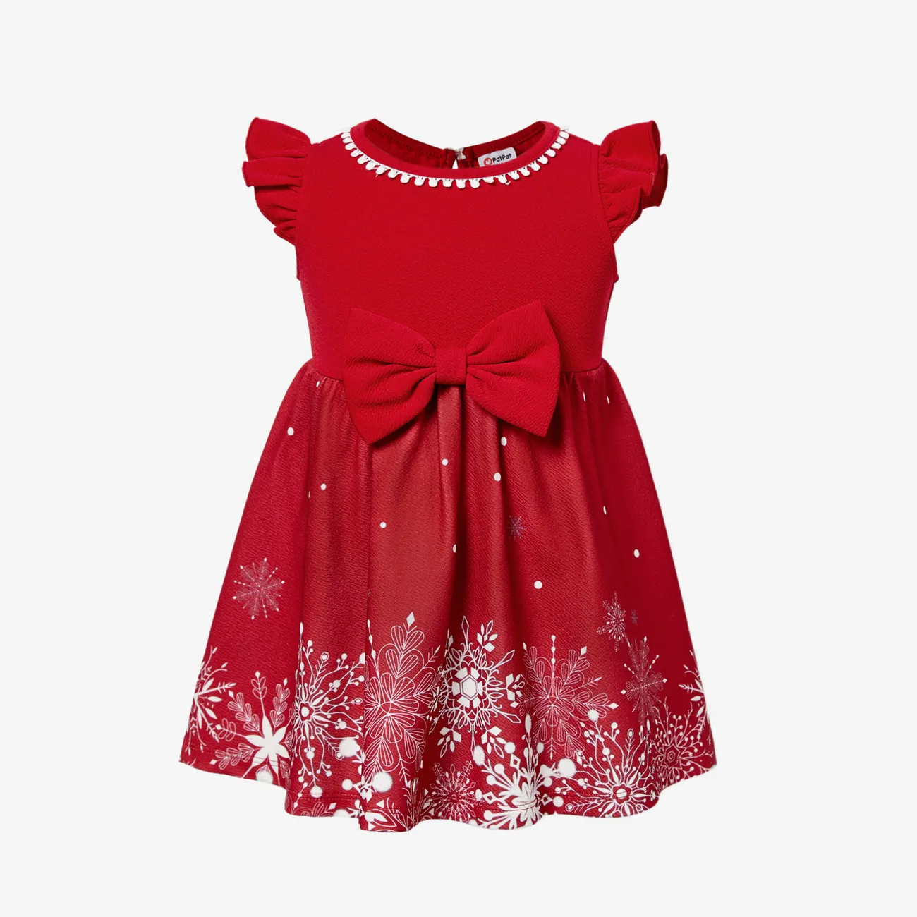 Mommy & Me Snowflake Print Red Off-shoulder/Open-shoulder Sleeveless Dresses Red big image 1