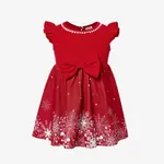 Christmas Mommy & Me Snowflake Print Red Off-shoulder/Open-shoulder Sleeveless Dresses  image 2