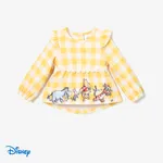 Disney Winnie the Pooh character pattern plaid top paired or with knitted stretch denim jeans Yellow