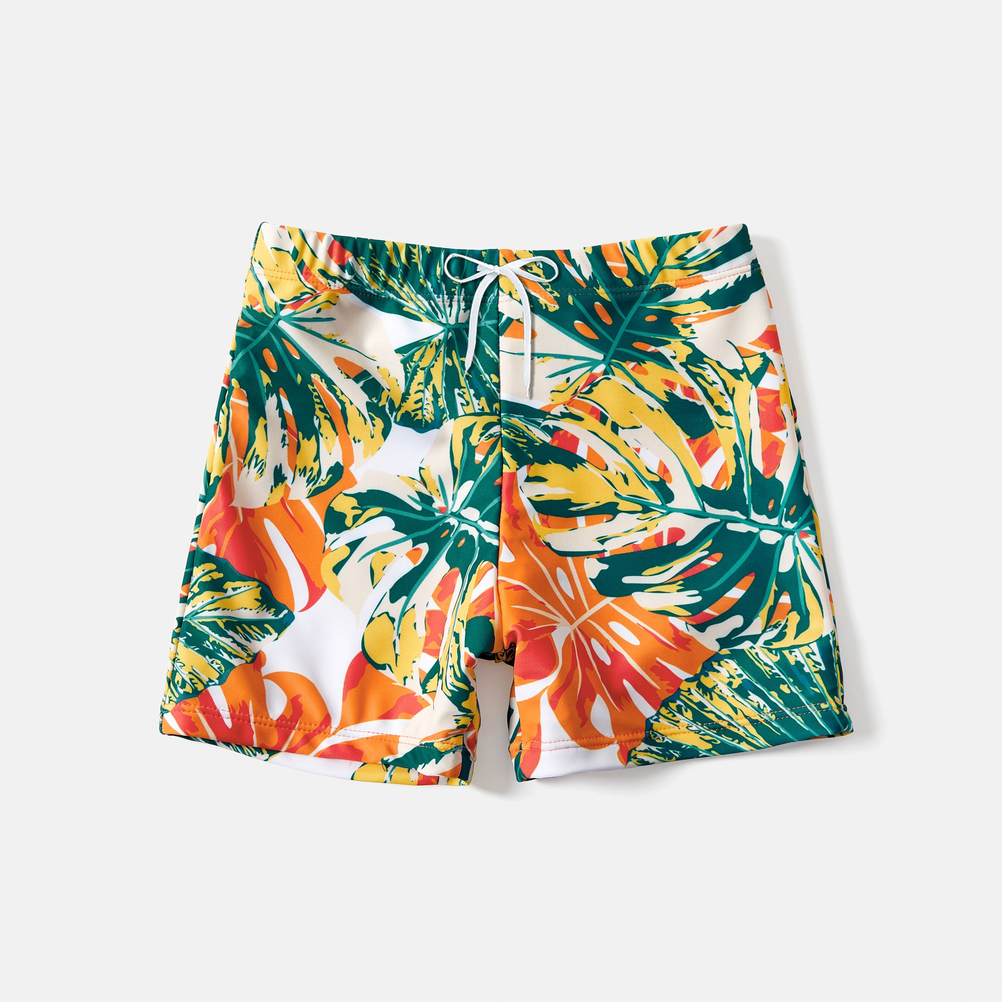 Family Matching Tropical Plant Print Ruffle-sleeve Top & Shorts Swimsuit