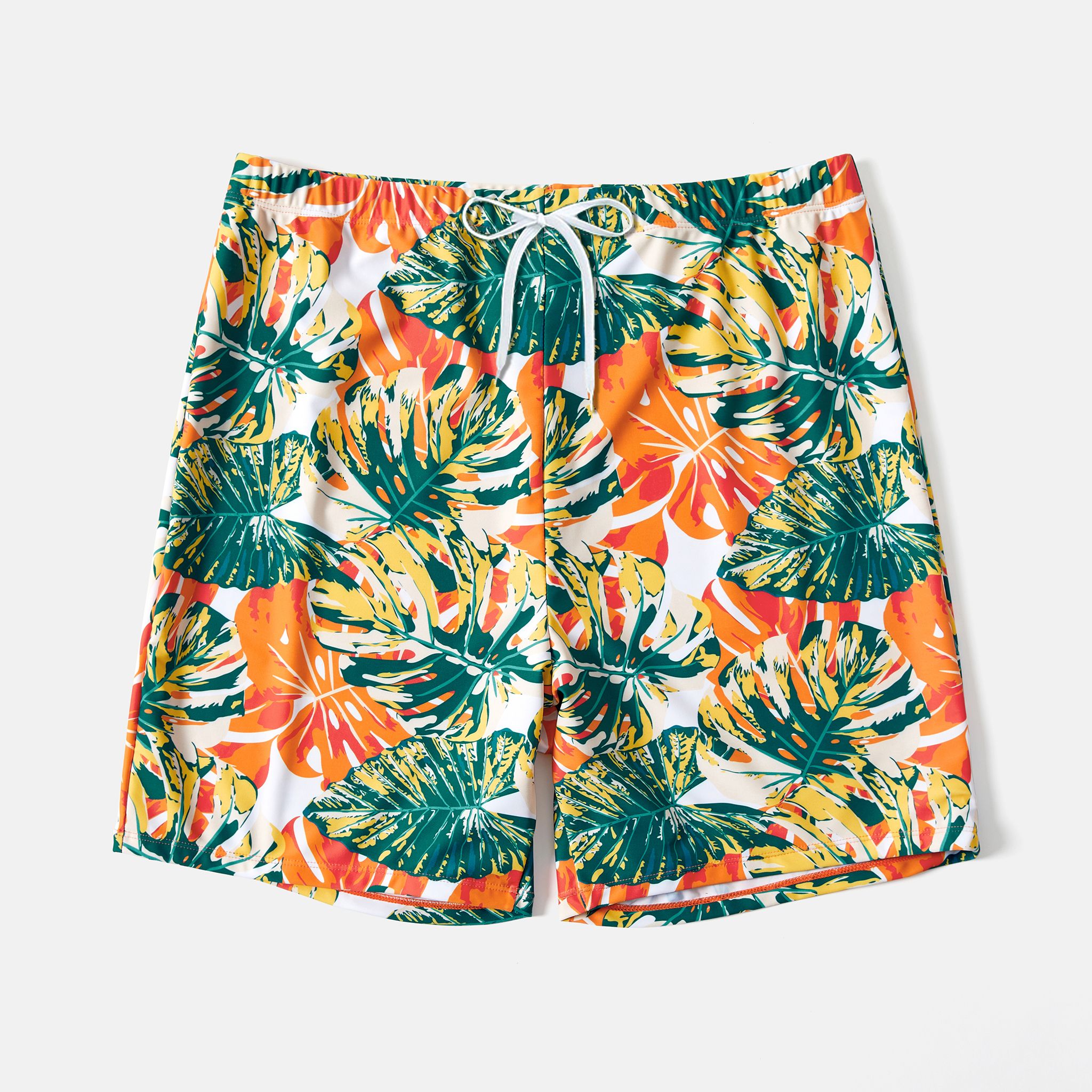 Family Matching Tropical Plant Print Ruffle-sleeve Top & Shorts Swimsuit