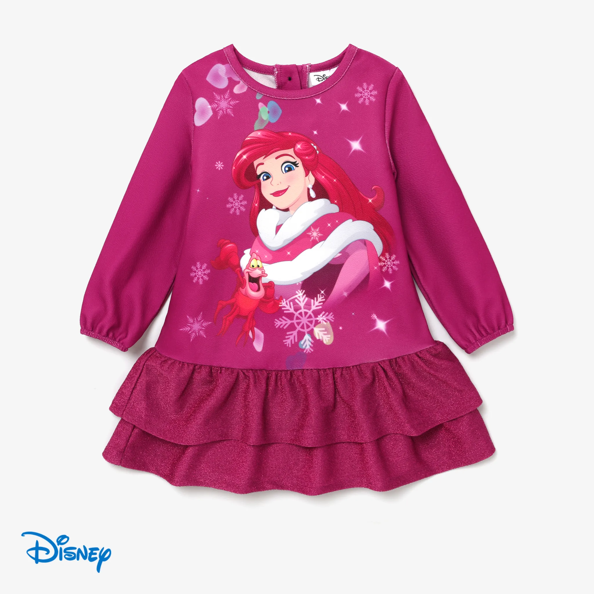 Disney Princess Toddler Girl Character Print Sparkle Ruffled Long-sleeve Dress Roseo big image 1