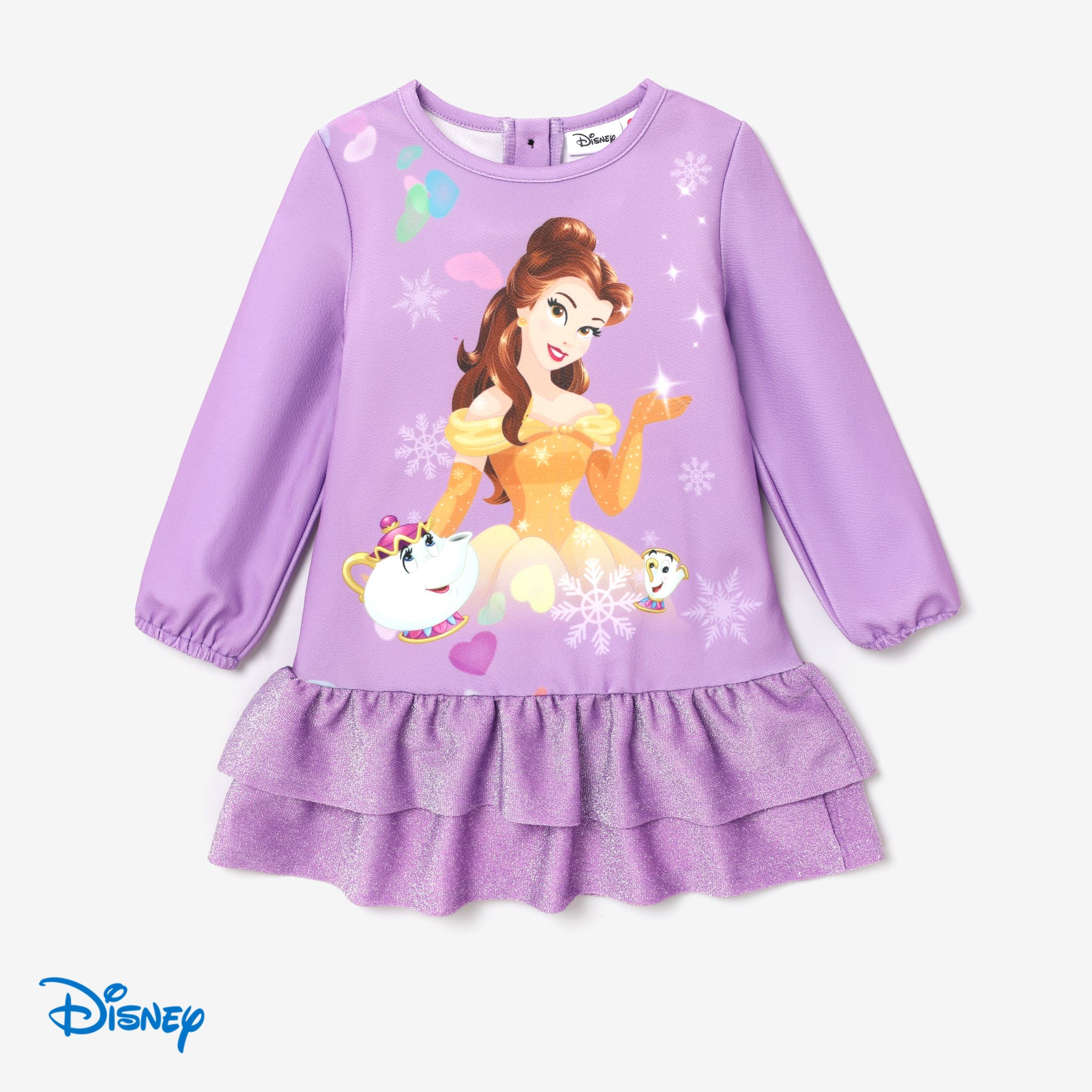 Disney Princess Toddler Girl Character Print Sparkle Ruffled Long-sleeve Dress