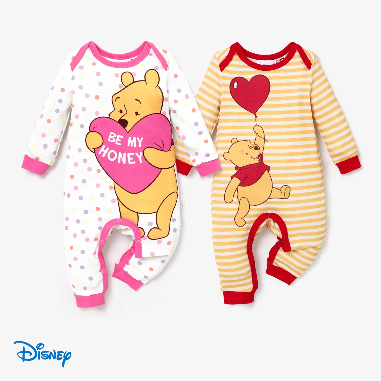 Disney Winnie the Pooh Baby Girl/Boy Naia™ Character Print Long-sleeve Jumpsuit Pink big image 1