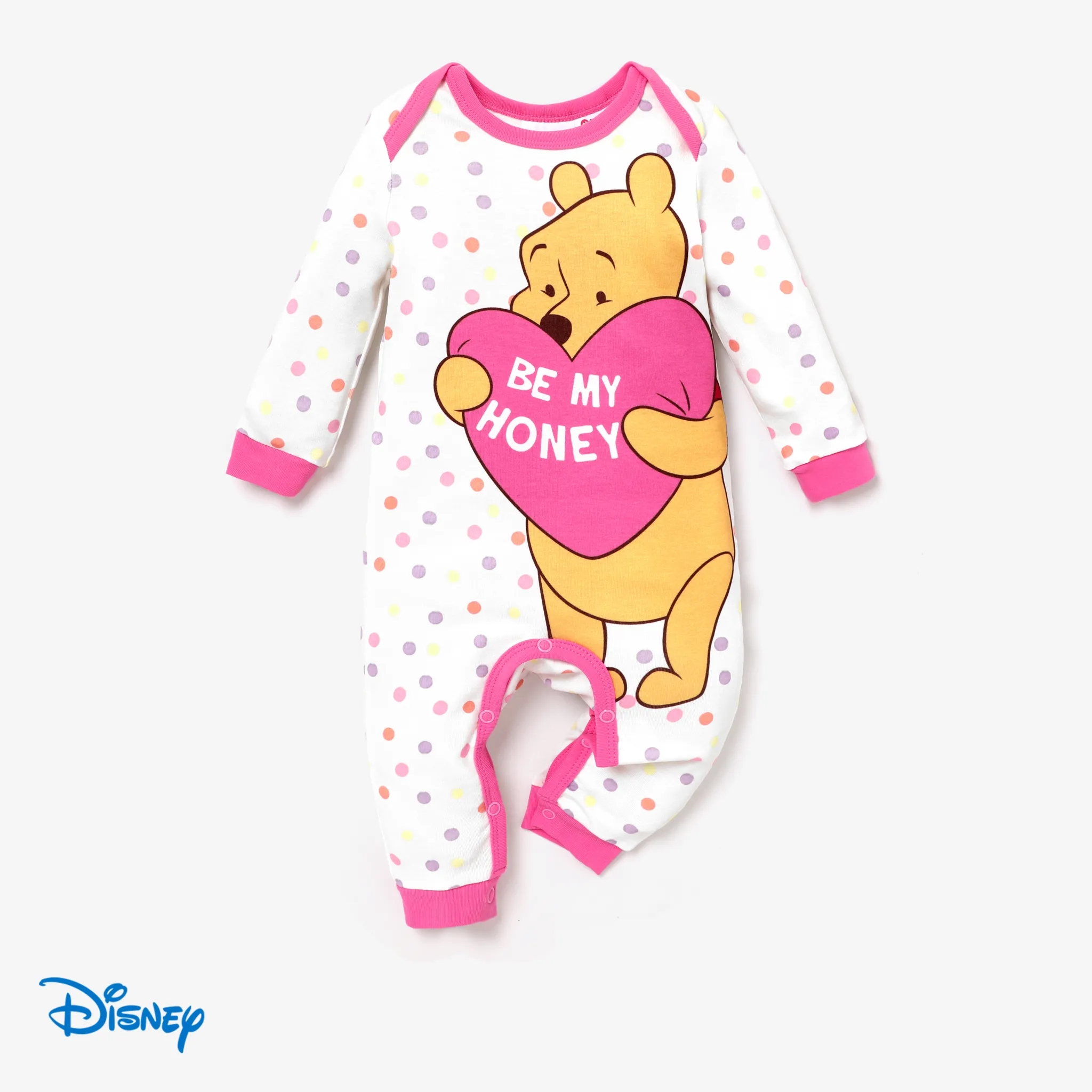 Disney Winnie the Pooh Baby Girl/Boy Naia™ Character Print Long-sleeve Jumpsuit Pink big image 1