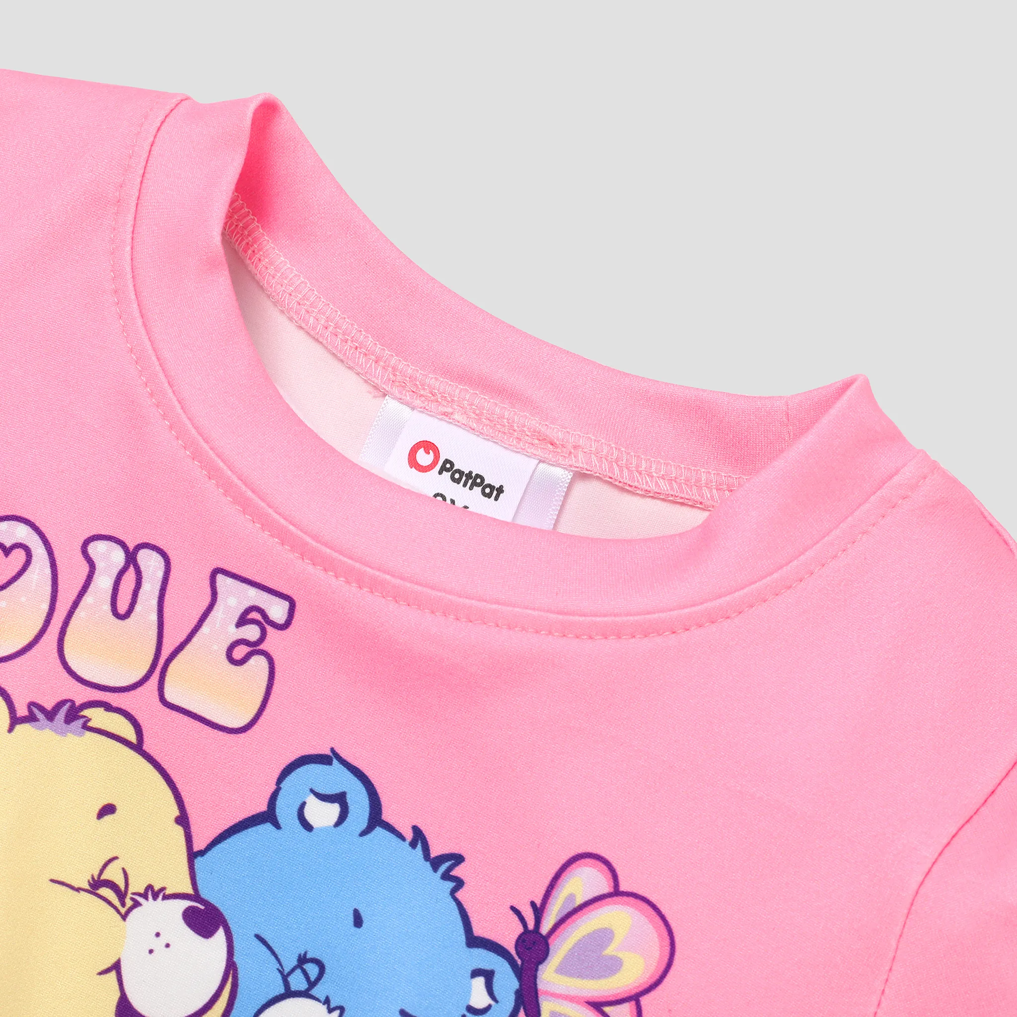 Care Bears Toddler Girl 2pcs Fashionable Character Print Short-sleeve Knotted Tee and Rainbow Print Flared Pants Set Pink image 4