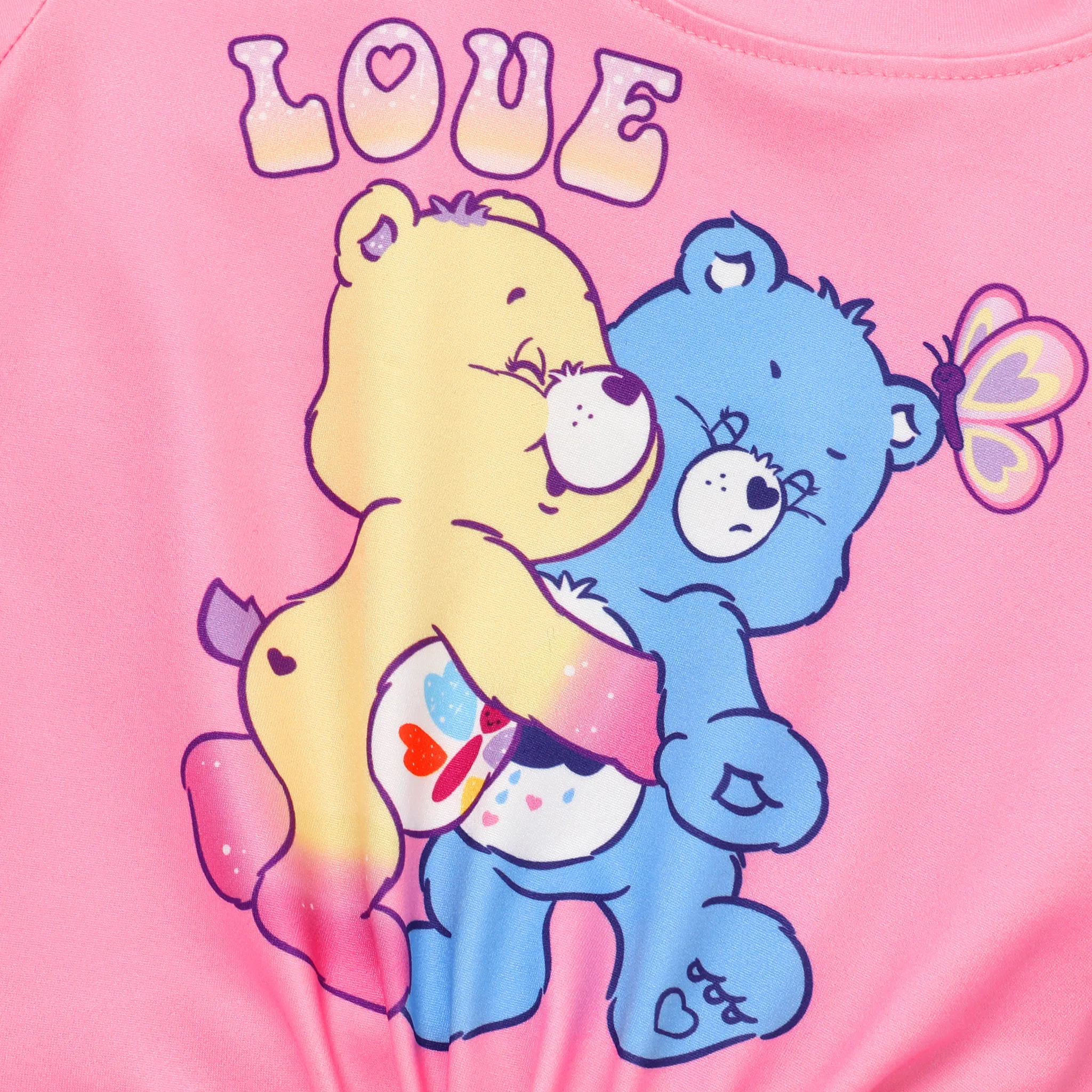 Care Bears Toddler Girl 2pcs Fashionable Character Print Short-sleeve Knotted Tee and Rainbow Print Flared Pants Set Pink image 3