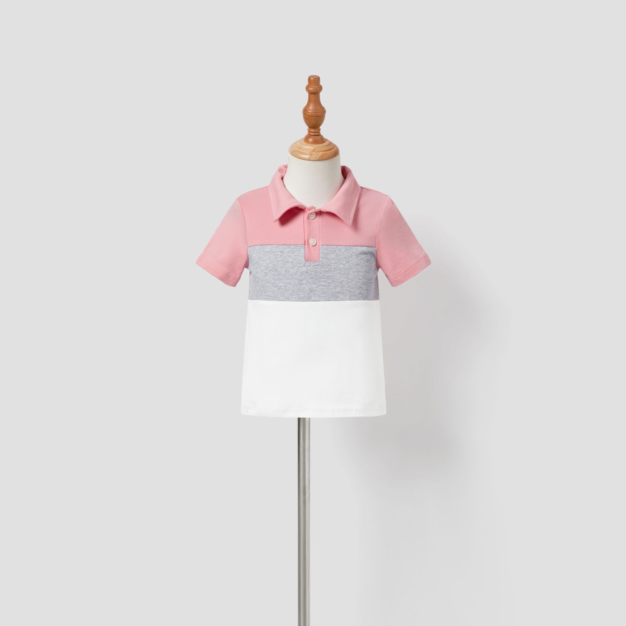 Family Matching Colorblock Shirt And Pink Swiss Dot Wrap Front Ruffled Hem Belted Dress Sets