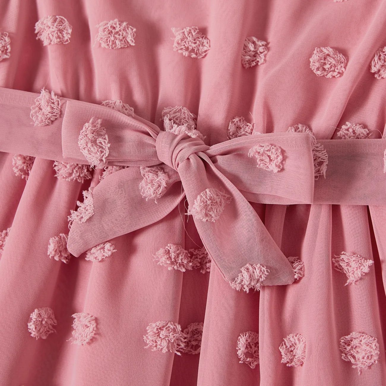 Family Matching Colorblock Shirt and Pink Swiss Dot Wrap Front Ruffled Hem Belted Dress Sets Pink big image 1