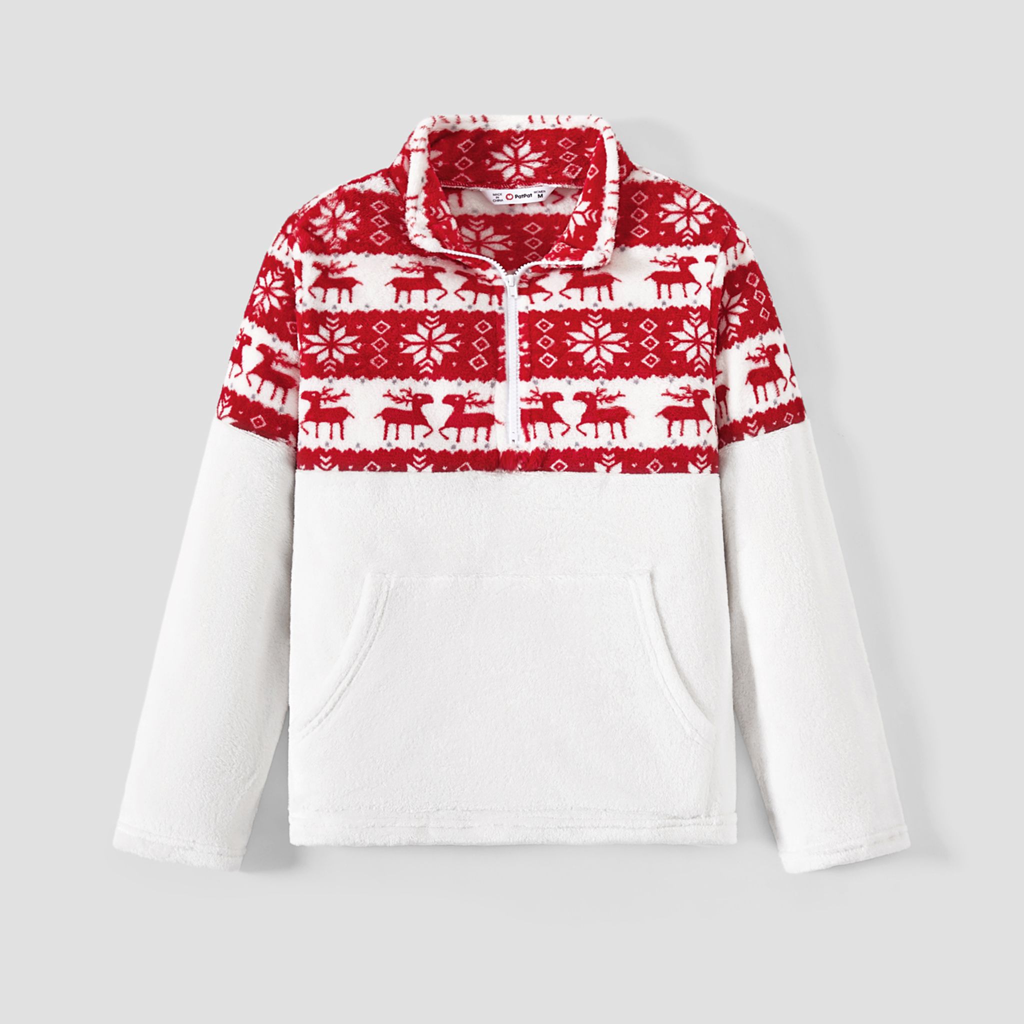 Christmas Family Matching Reindeer Print Stand Collar Fleece Sweatshirts Tops