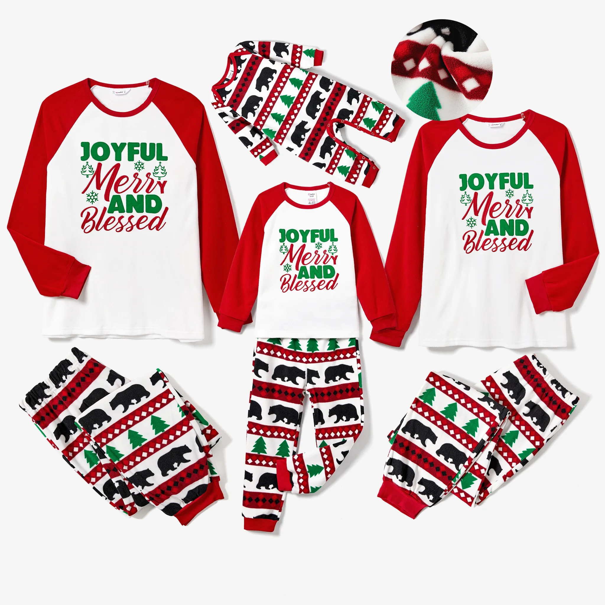 Christmas Family Matching Letters & Bear Print Long-sleeve Pajamas Sets(Flame Resistant) 