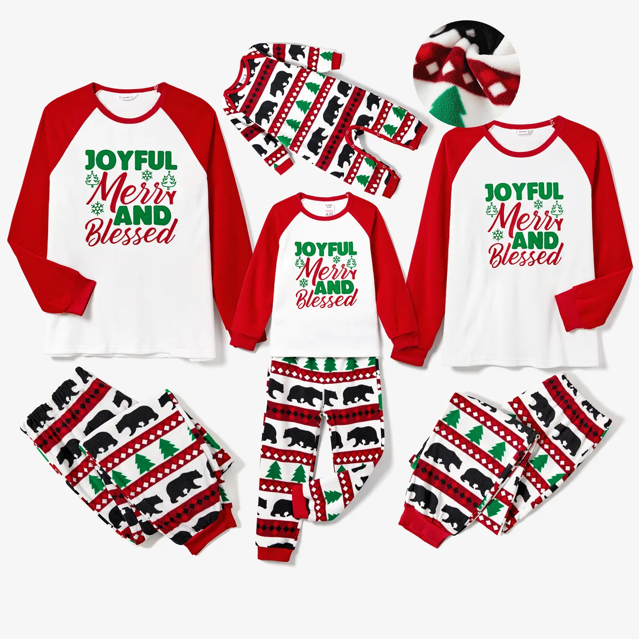 Christmas Family Matching Letters & Bear Print Long-sleeve Pajamas Sets(Flame Resistant)   big image 1
