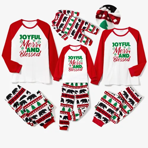Christmas Family Matching Letters & Bear Print Long-sleeve Pajamas Sets(Flame Resistant) 