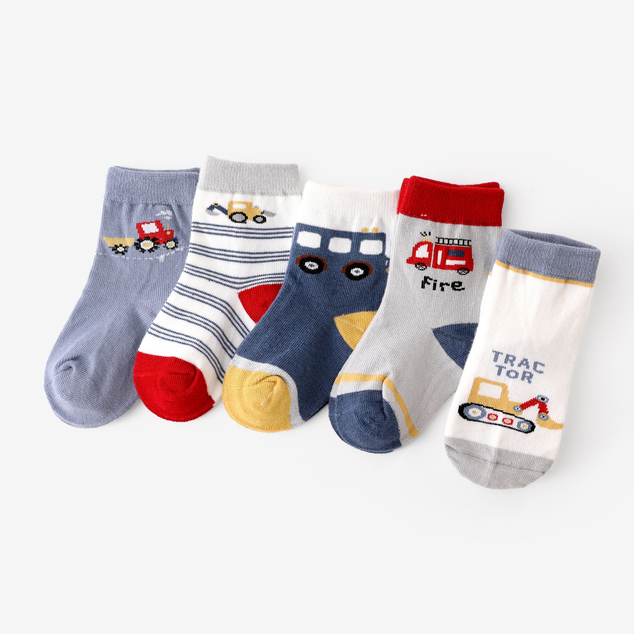 5-pack Toddler/kids Cartoon Car Pattern Mid-calf Socks