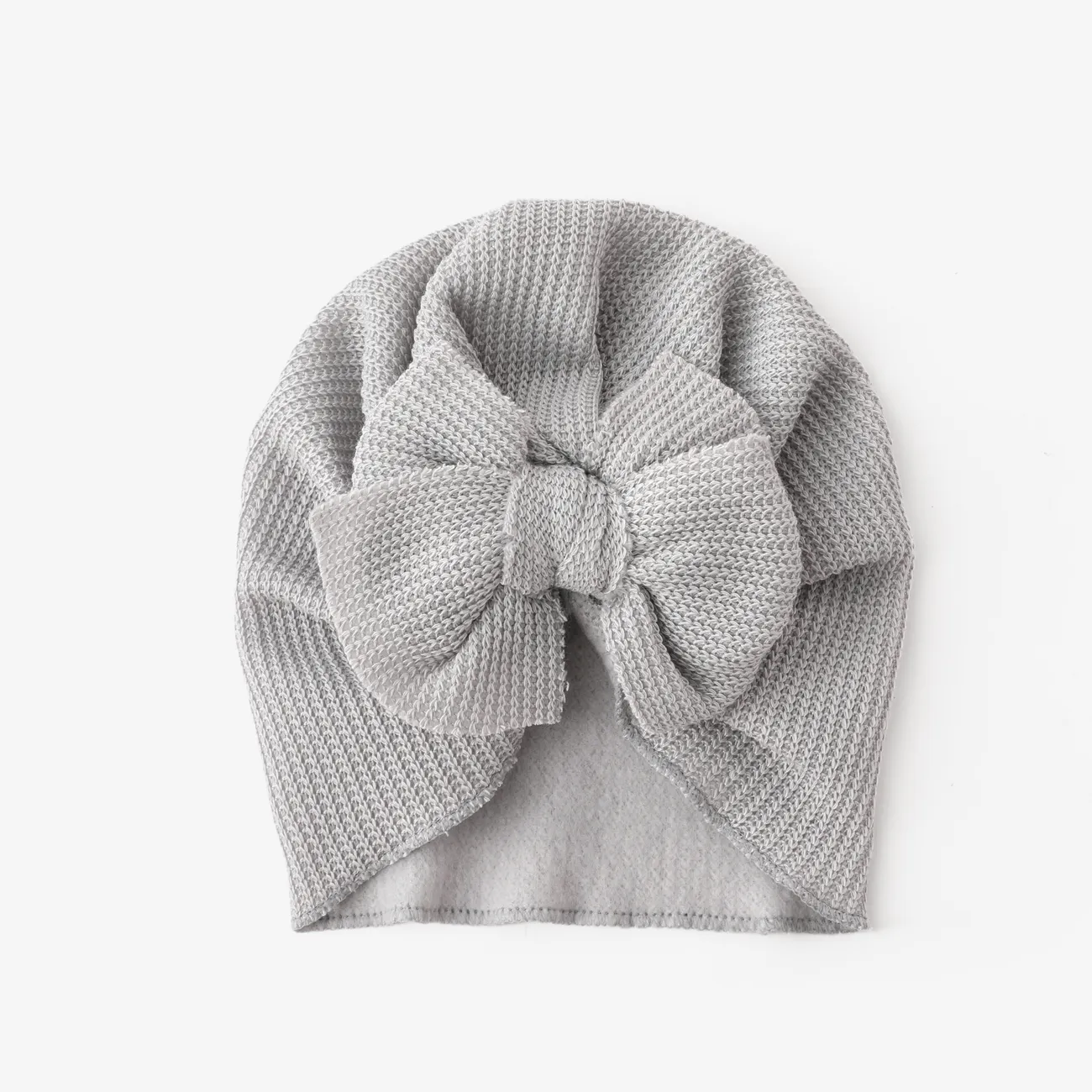 Baby's Knitted double-layered bow hat Grey big image 1