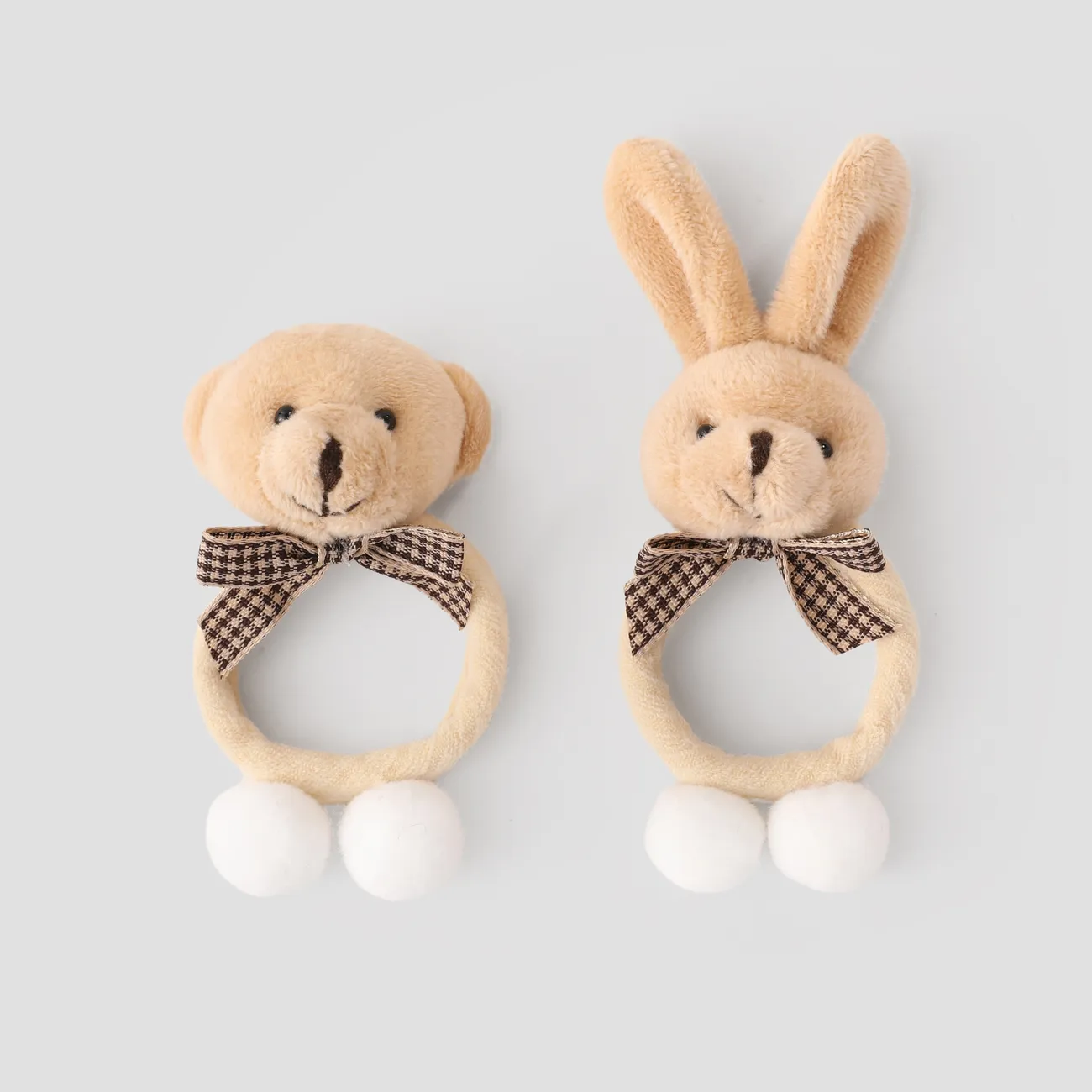 Paquete de 2 cuerdas de pelo de conejo de oso de dibujos animados para niños pequeños / niños Blanco big image 1