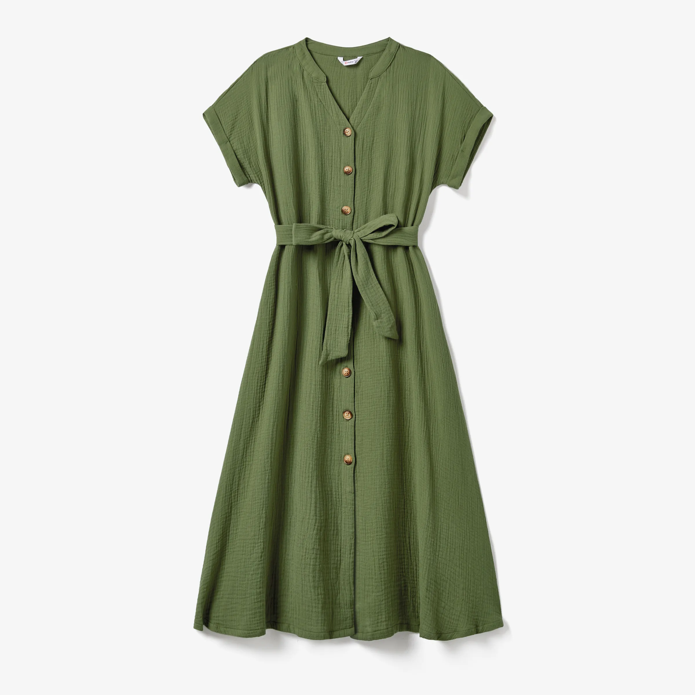 Family Matching Colorblock Stripe Tops And Army Green Cotton Crepe Short Sleeve Dresses Sets