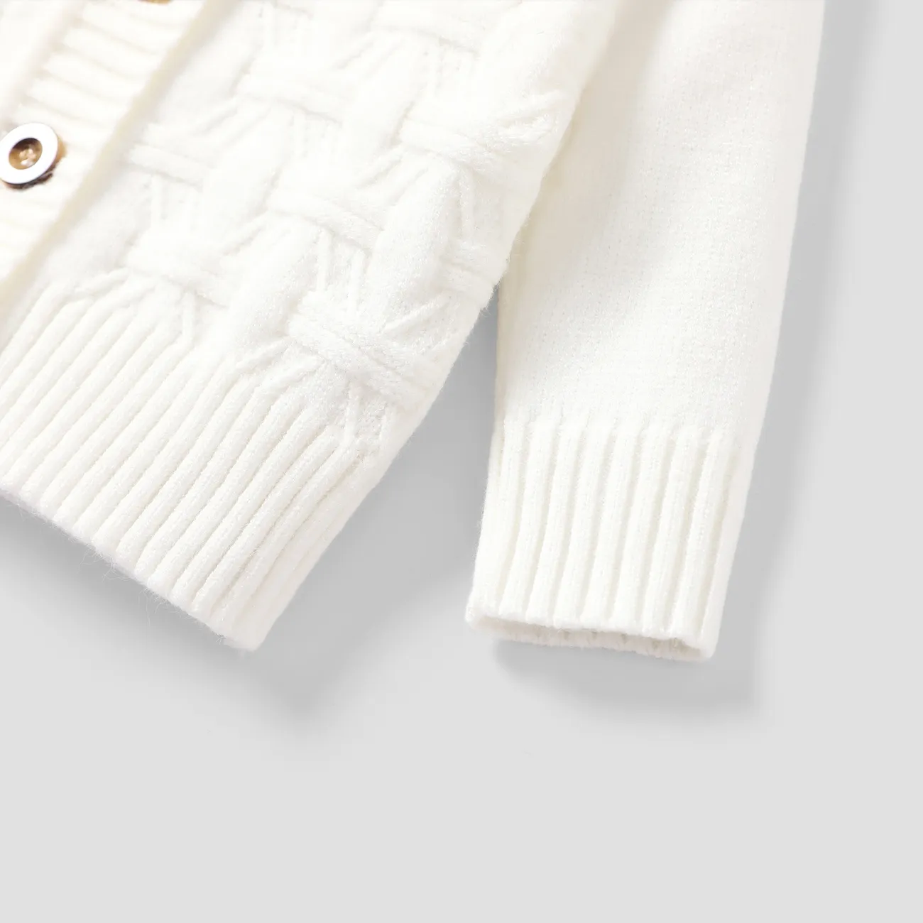 Bebê / Toddler menina / menino abotoado básico suéter de cor sólida Branco big image 1