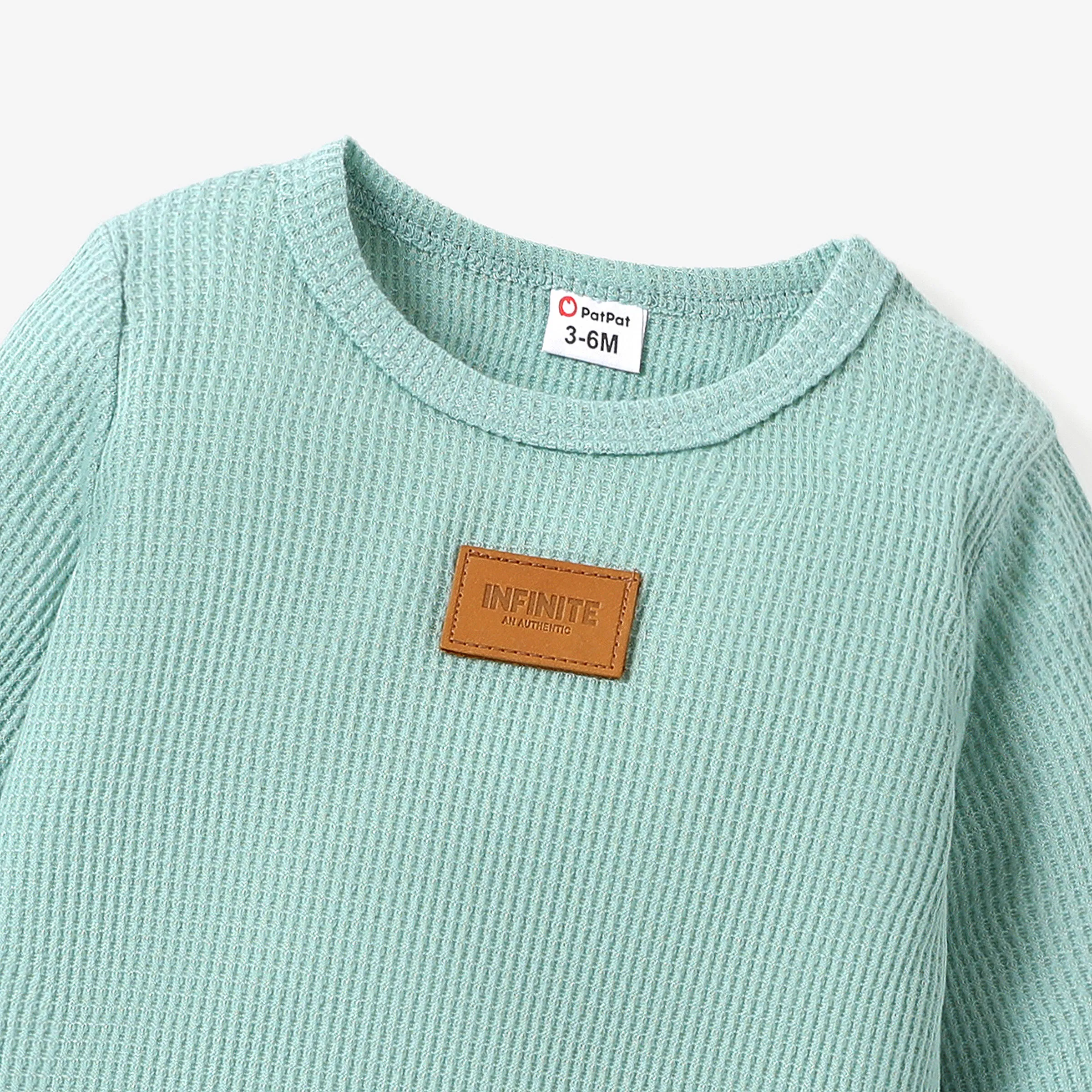Baby Girl/Boy Basic Solid Color Waffle Fabric Jumpsuit Green image 5
