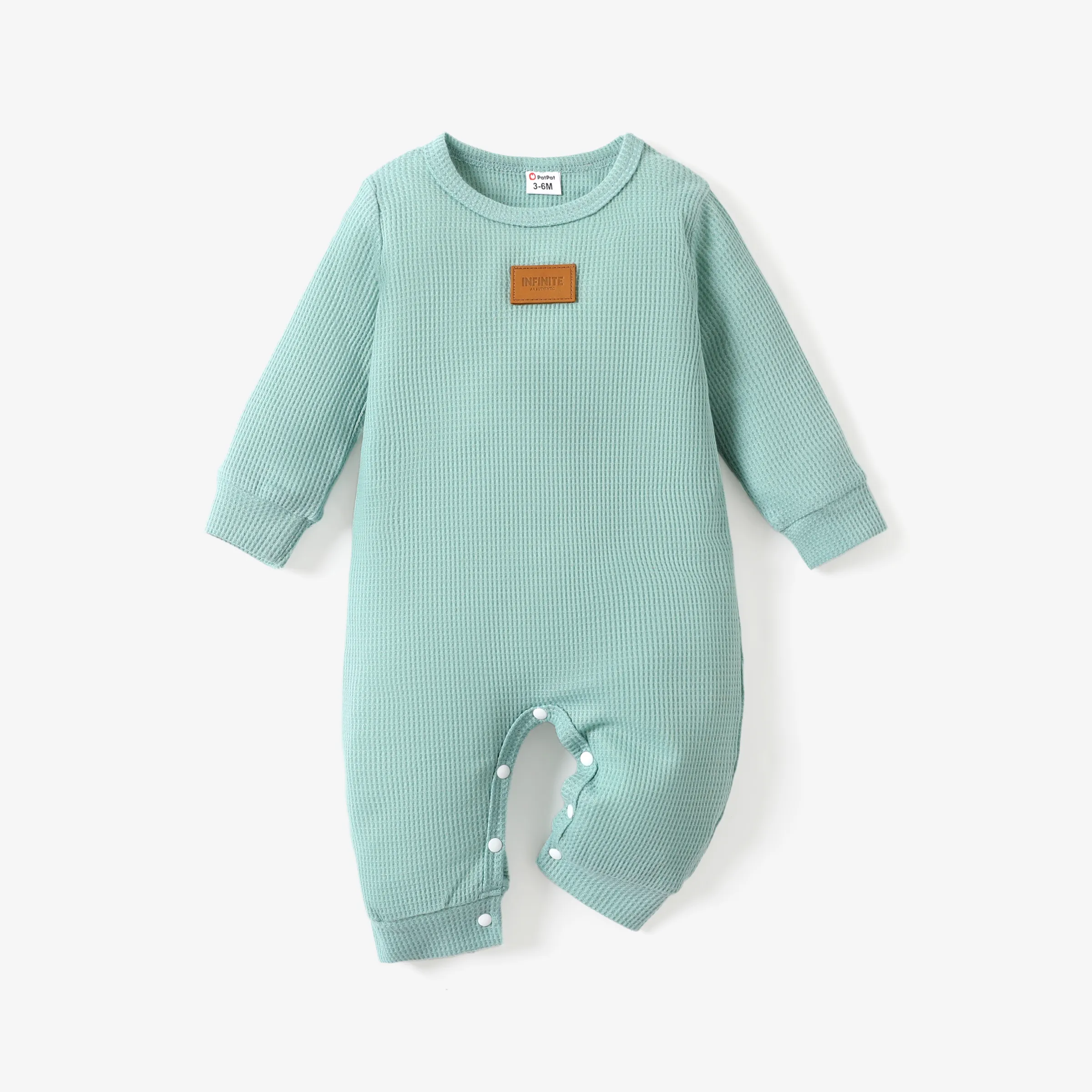 Baby Girl/Boy Basic Solid Color Waffle Fabric Jumpsuit Green big image 1