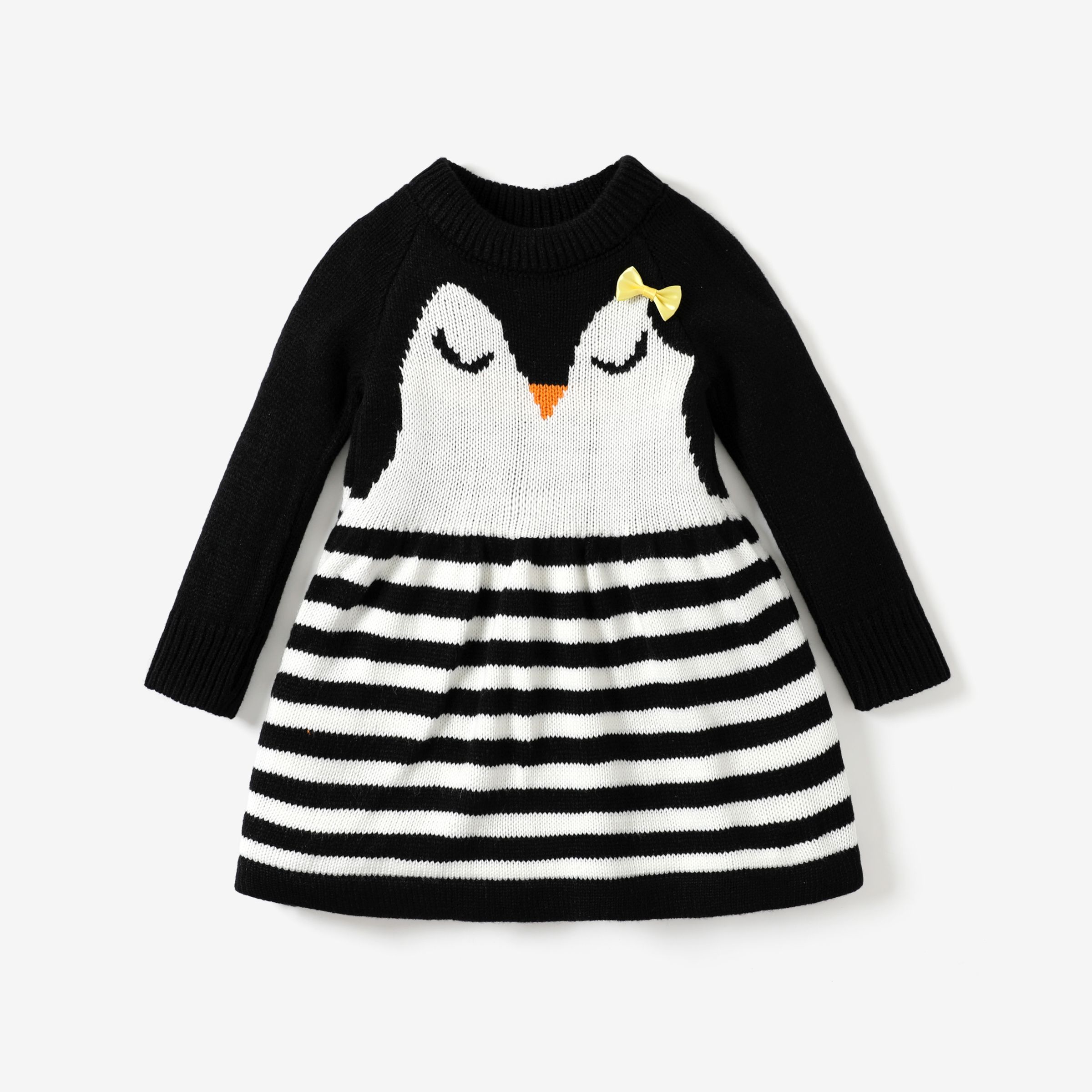 Baby/Toddler Girl Cute Penguin Animal Stripe pattern 3D Hyper-Tactile Sweater Dress