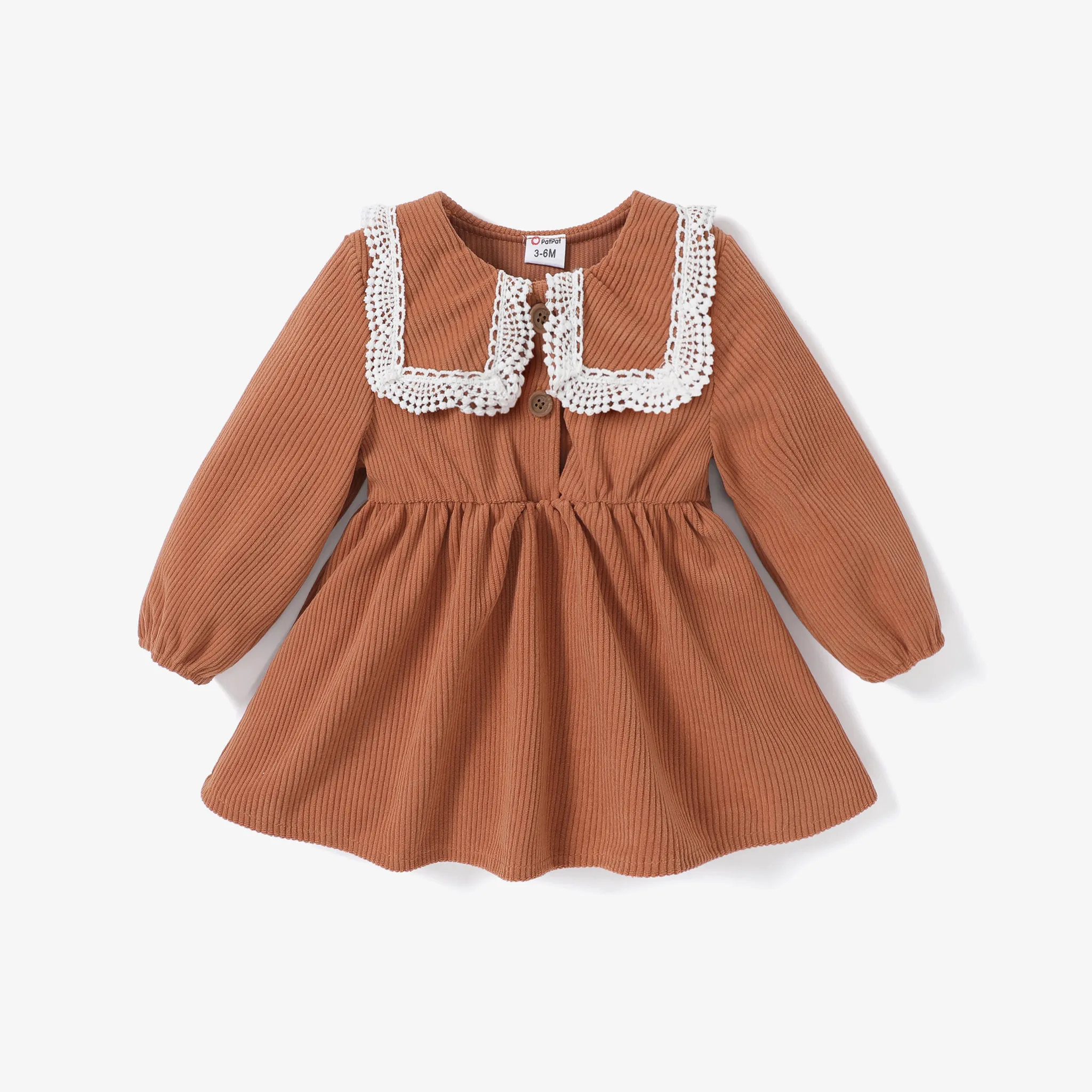 Baby Girls Solid Color Dress With Exquisite Lace Collar