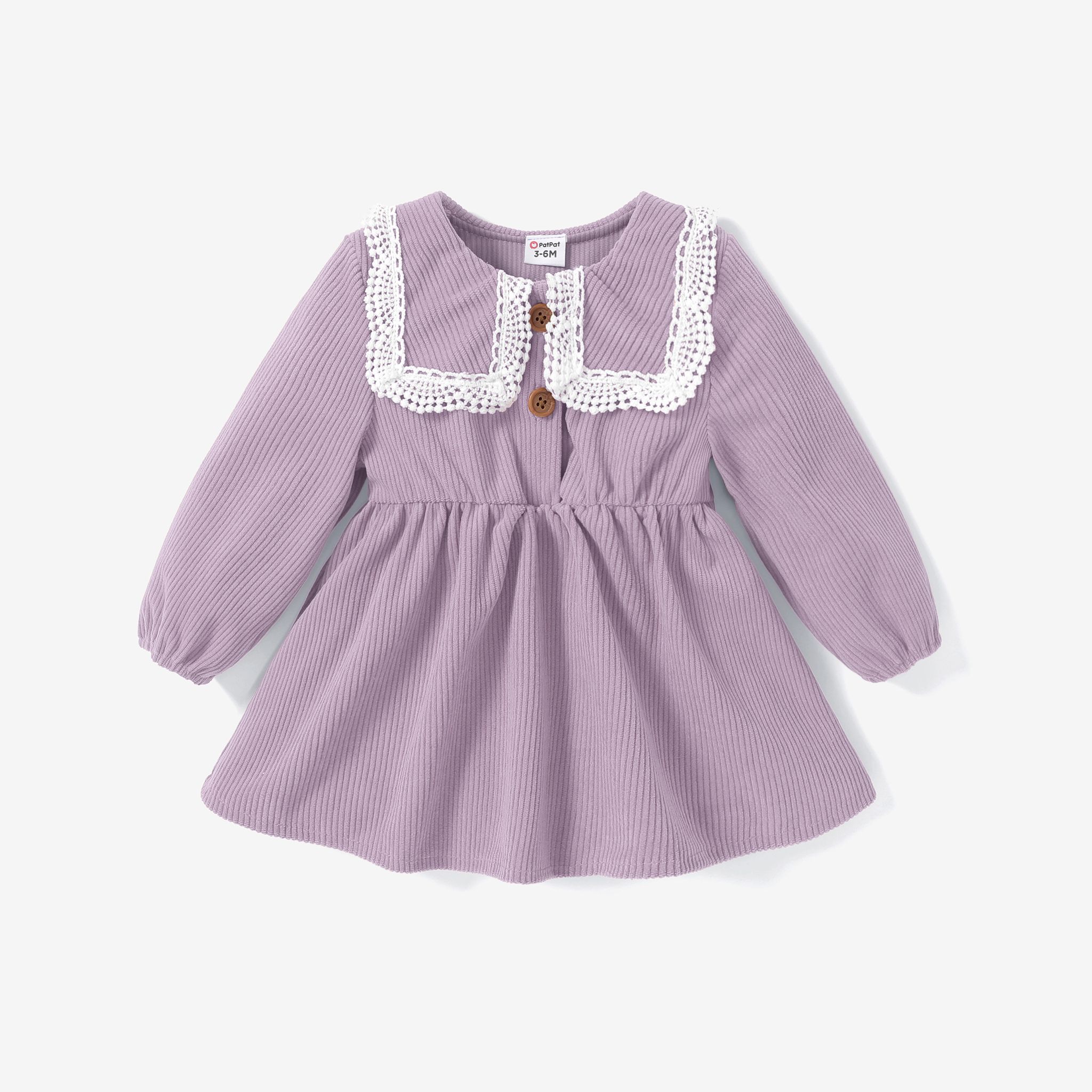 Baby Girls Solid Color Dress with Exquisite lace collar